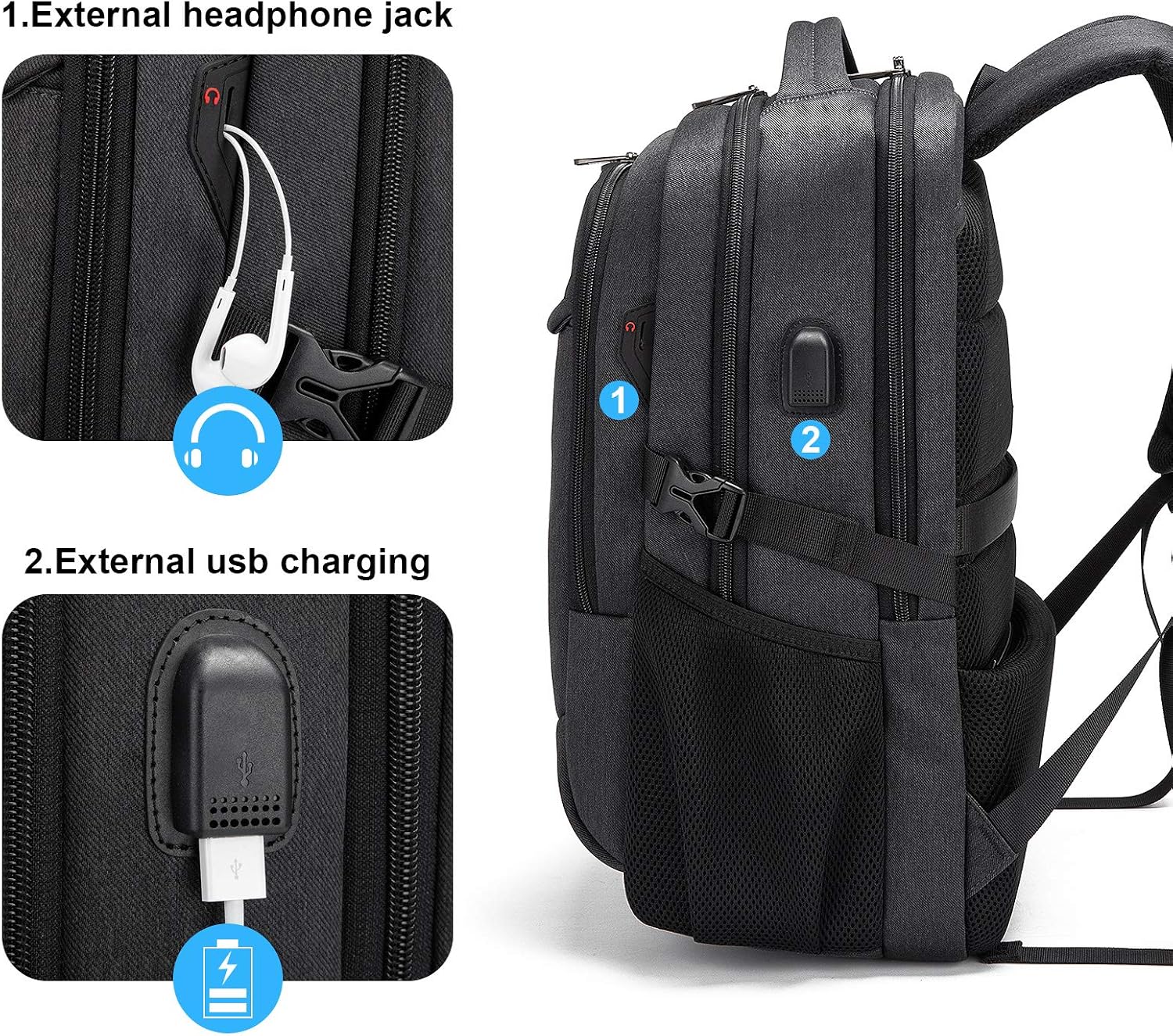 MOCHILA PARA LAPTOP DUSLANG 17 PULGADAS CON PUERTO USB GRIS OSCURO - 4
