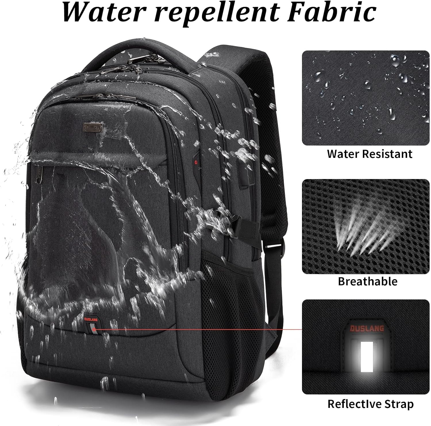 MOCHILA PARA LAPTOP DUSLANG 17 PULGADAS CON PUERTO USB Y BOLSA DE COSMÉTICOS TRANSPARENTE NEGRA - 2