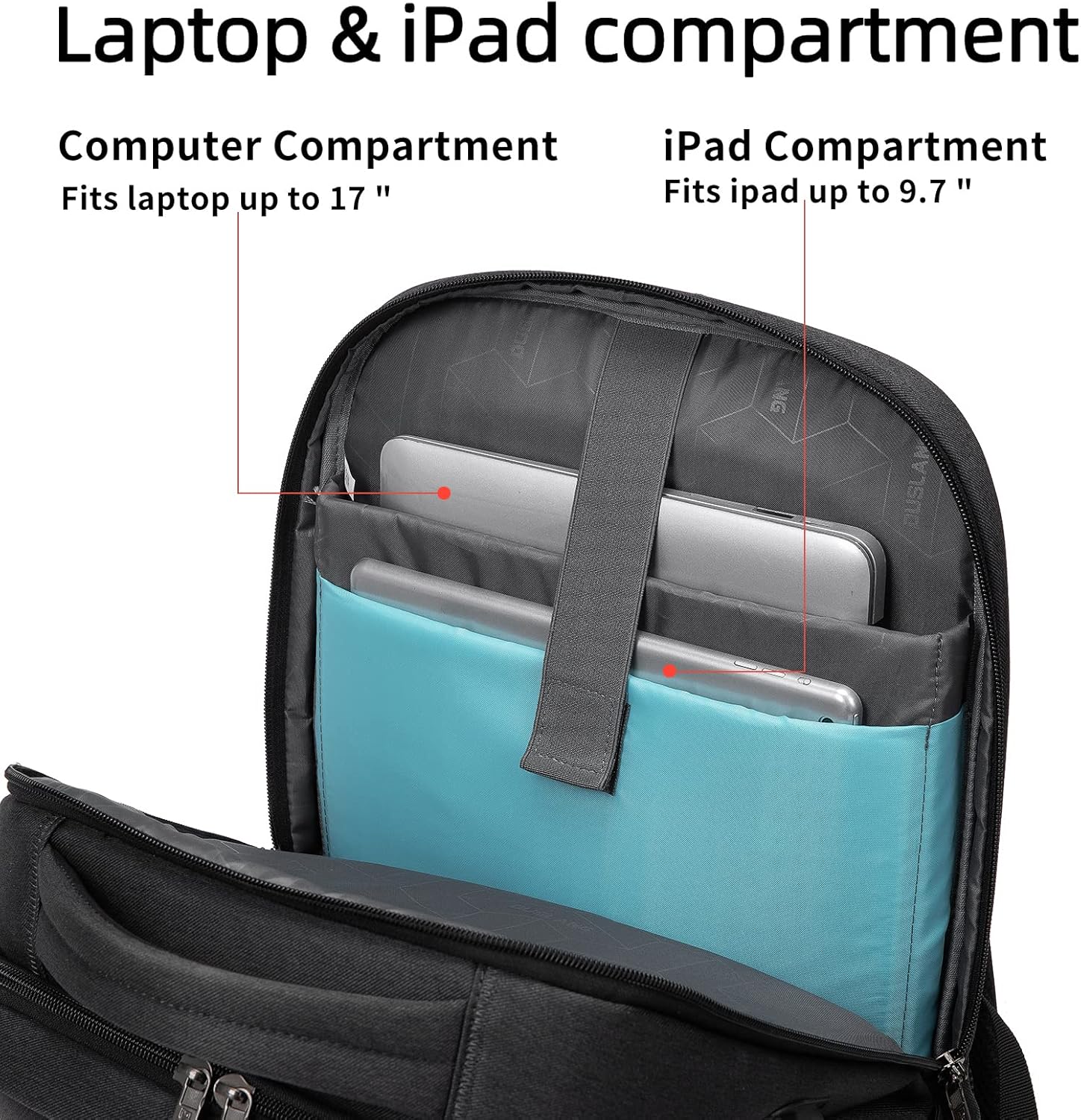 MOCHILA PARA LAPTOP DUSLANG 17 PULGADAS CON PUERTO USB Y BOLSA DE COSMÉTICOS TRANSPARENTE NEGRA - 3