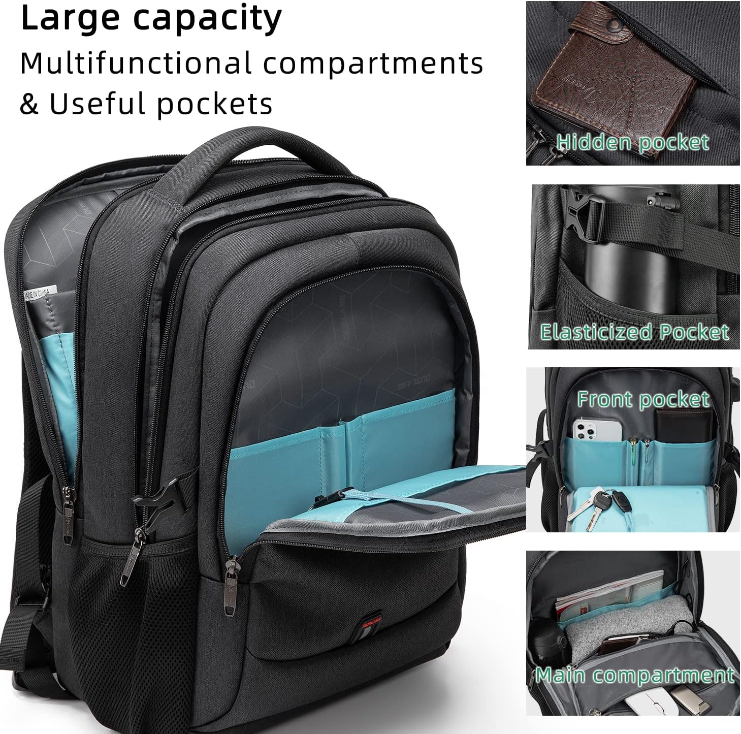 MOCHILA PARA LAPTOP DUSLANG 17 PULGADAS CON PUERTO USB PARA CARGA COLOR NEGRO - 5
