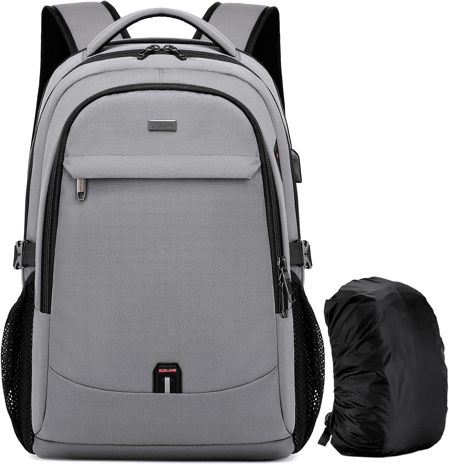 MOCHILA PARA LAPTOP DUSLANG 17 PULGADAS GRIS CLARO CON PUERTO USB Y CUBIERTA PARA LLUVIA - 1