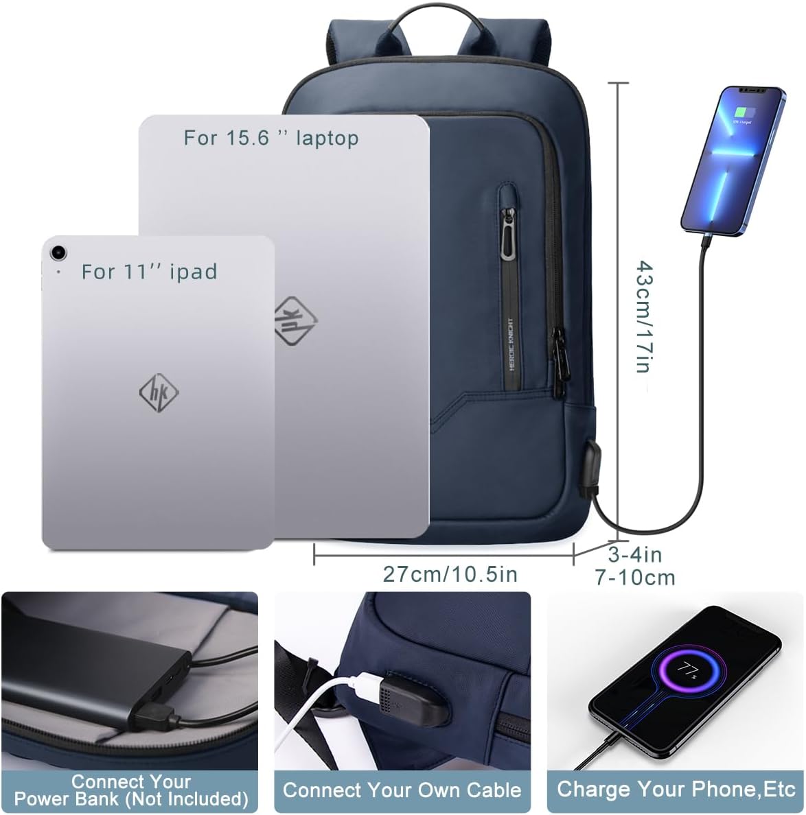 MOCHILA PARA LAPTOP HK BUSINESS SLIM PARA COMPUTADORA DE 15.6 PULGADAS AZUL - 2