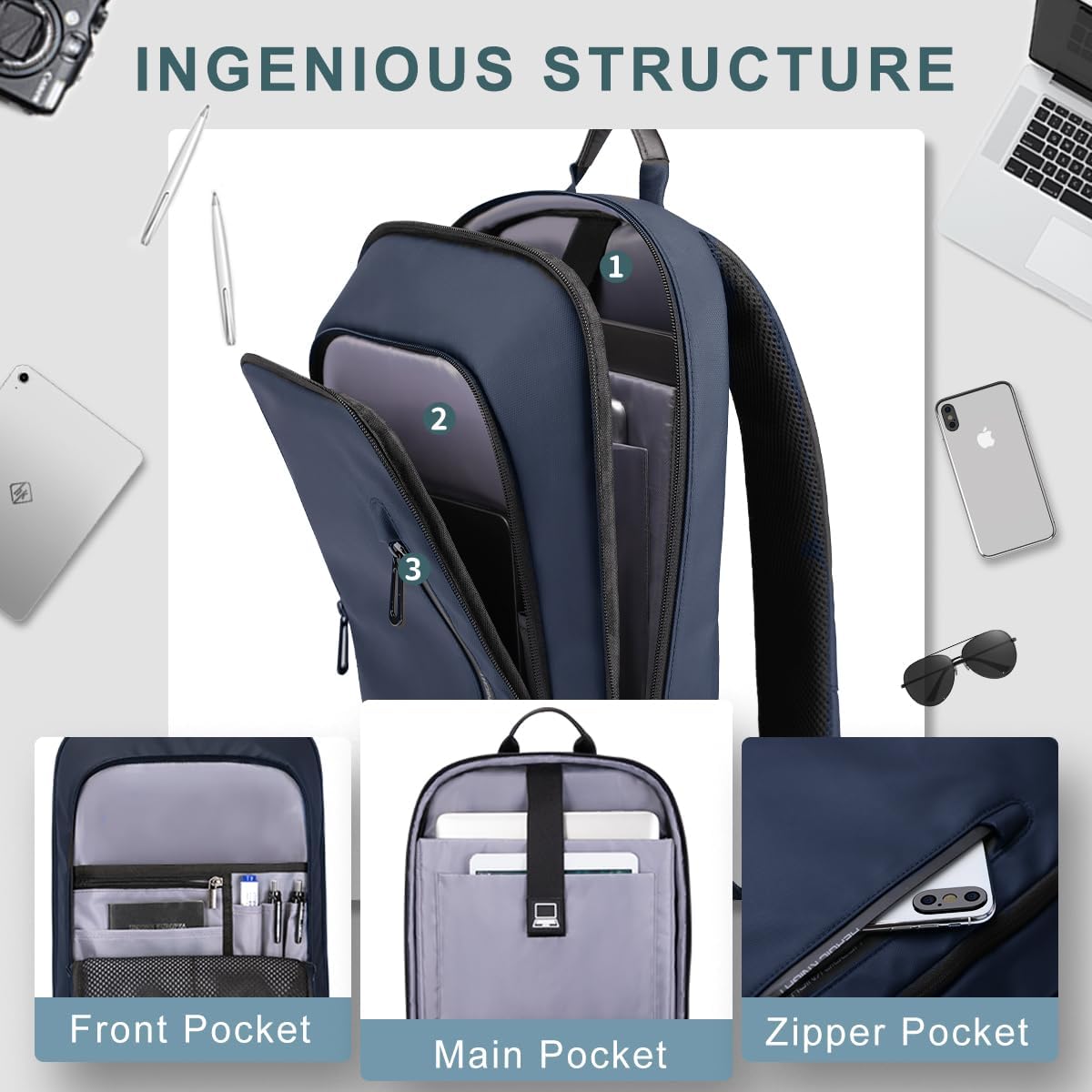 MOCHILA PARA LAPTOP HK BUSINESS SLIM PARA COMPUTADORA DE 15.6 PULGADAS AZUL - 3