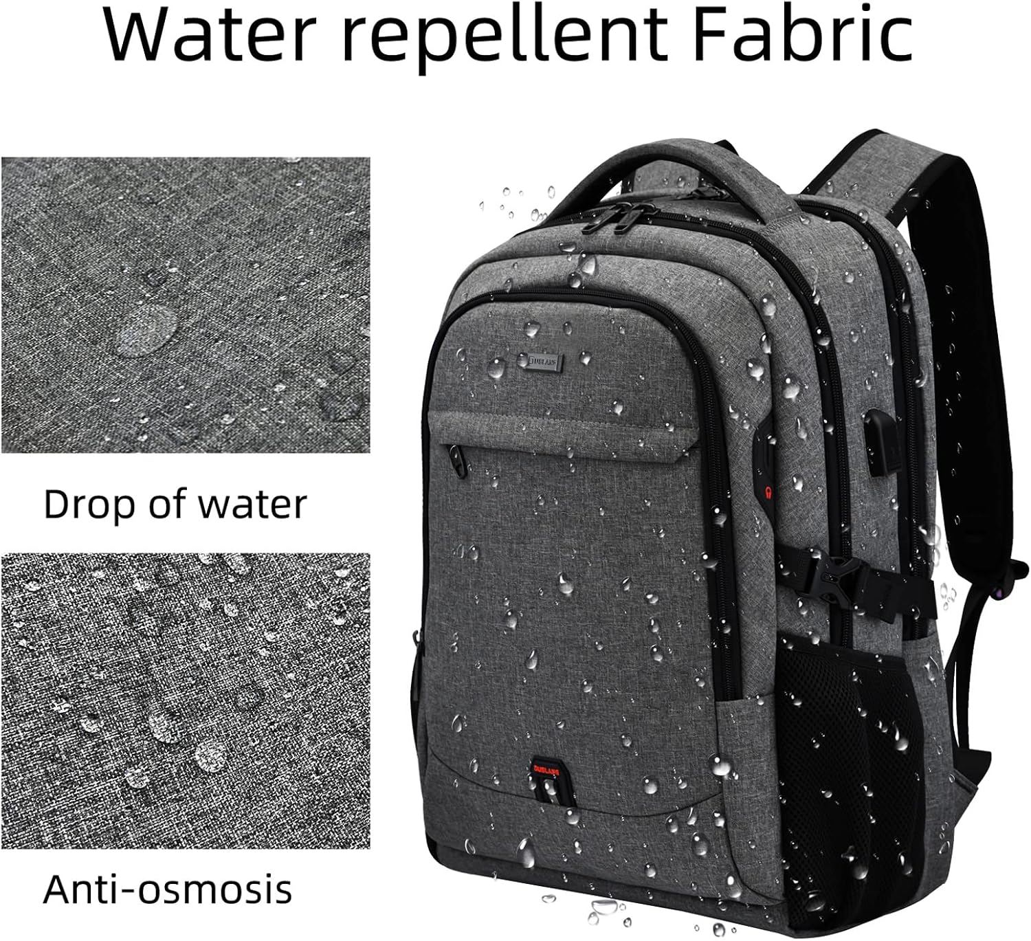 MOCHILA PARA LAPTOP DUSLANG 17 PULGADAS RESISTENTE AL AGUA CON PUERTO USB GRIS CLARO - 4