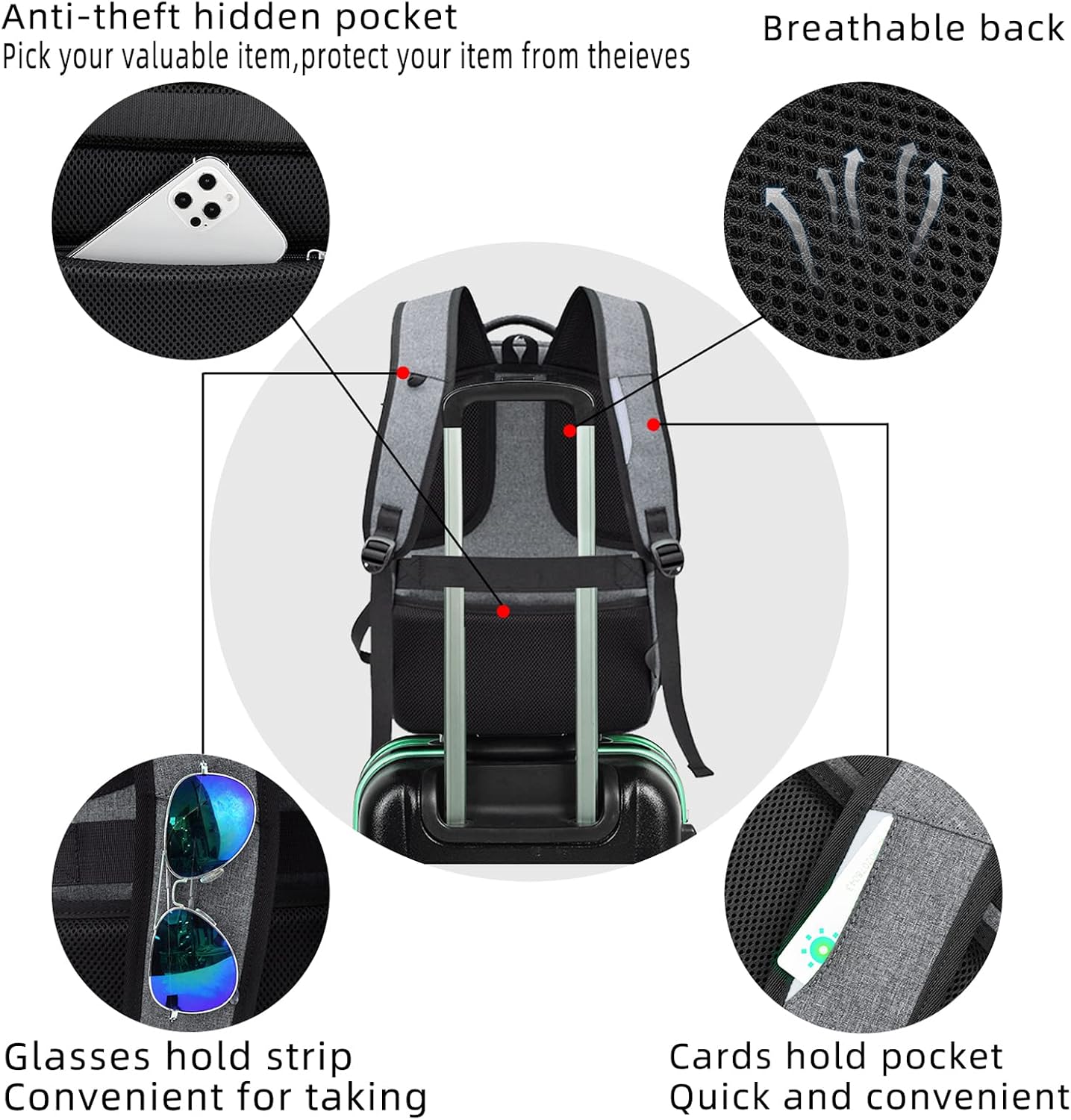 MOCHILA PARA LAPTOP DUSLANG 17 PULGADAS RESISTENTE AL AGUA CON PUERTO USB GRIS CLARO - 5