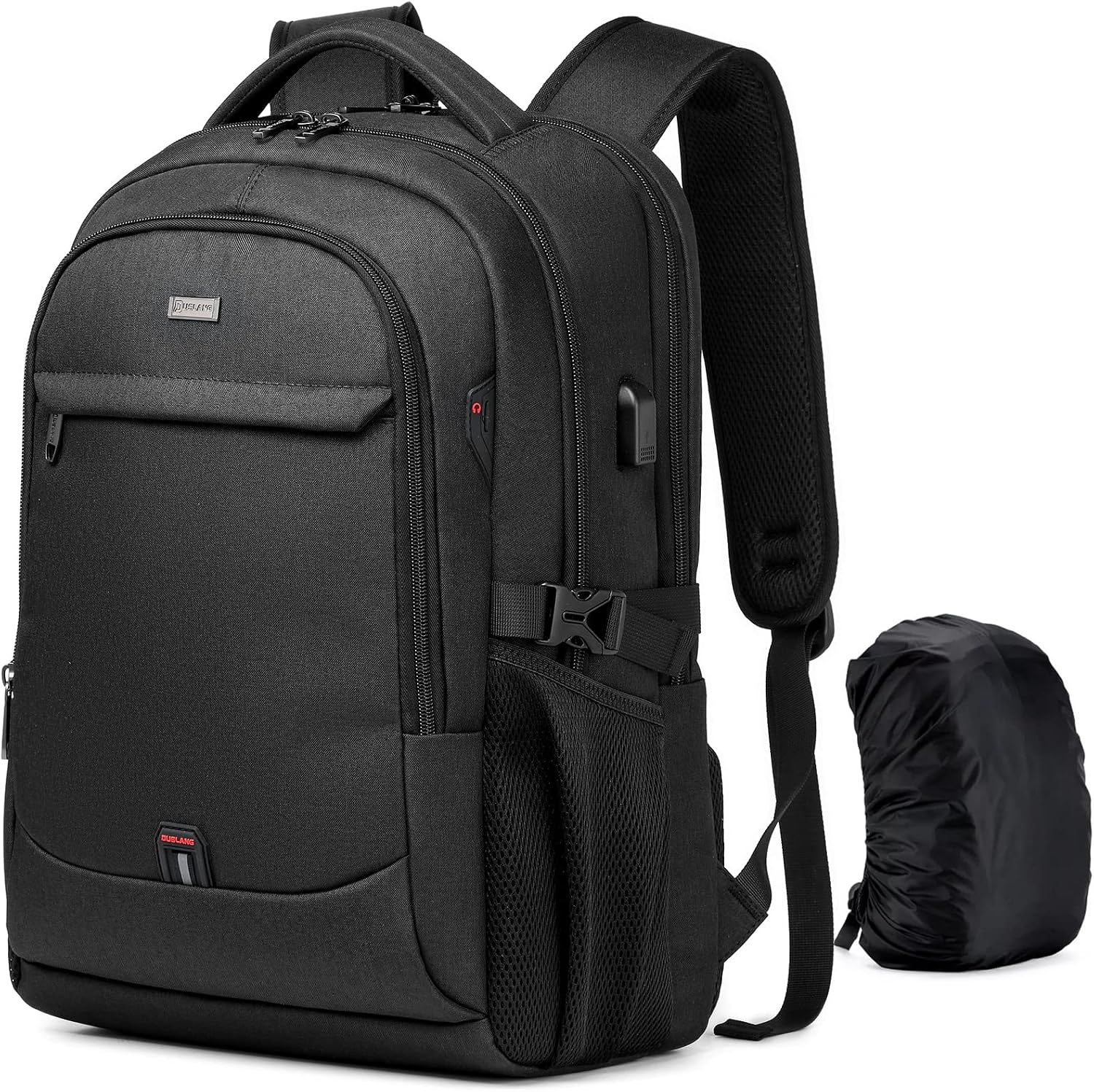 MOCHILA PARA LAPTOP DUSLANG 17 PULGADAS CON PUERTO USB Y CUBIERTA IMPERMEABLE NEGRA - 1