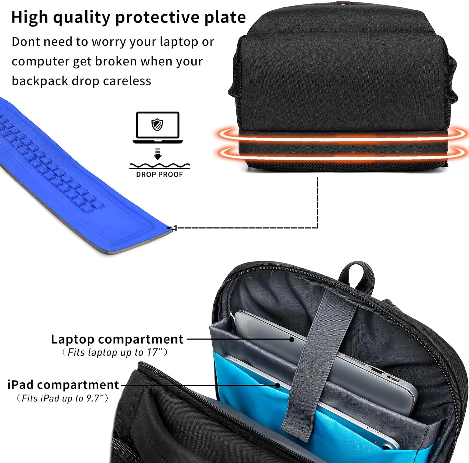 MOCHILA PARA LAPTOP DUSLANG 17 PULGADAS CON PUERTO USB Y CUBIERTA IMPERMEABLE NEGRA - 5