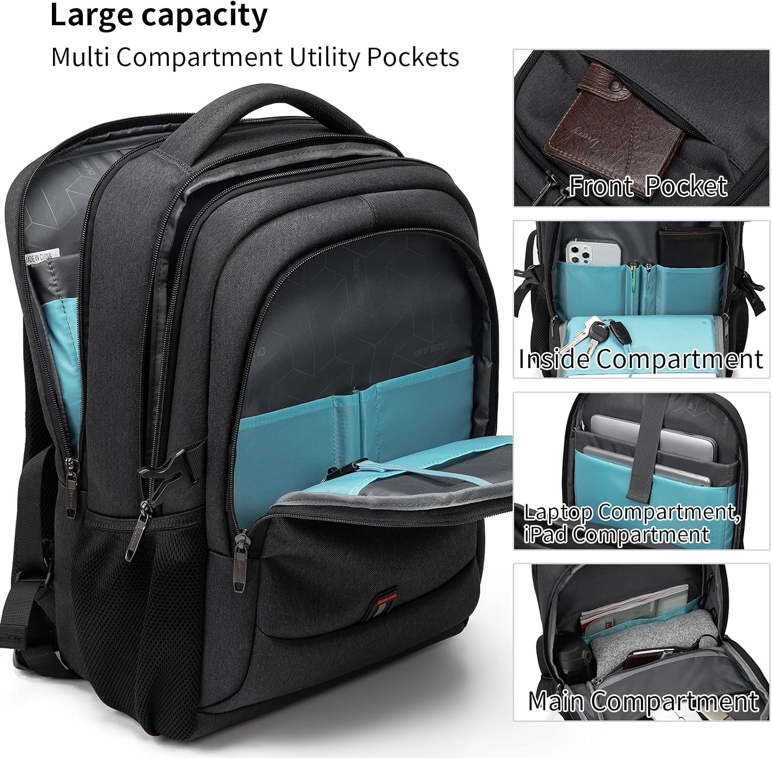 MOCHILA PARA LAPTOP DUSLANG 17 PULGADAS CON PUERTO USB Y CANDADO TSA ROJA Y NEGRA - 2