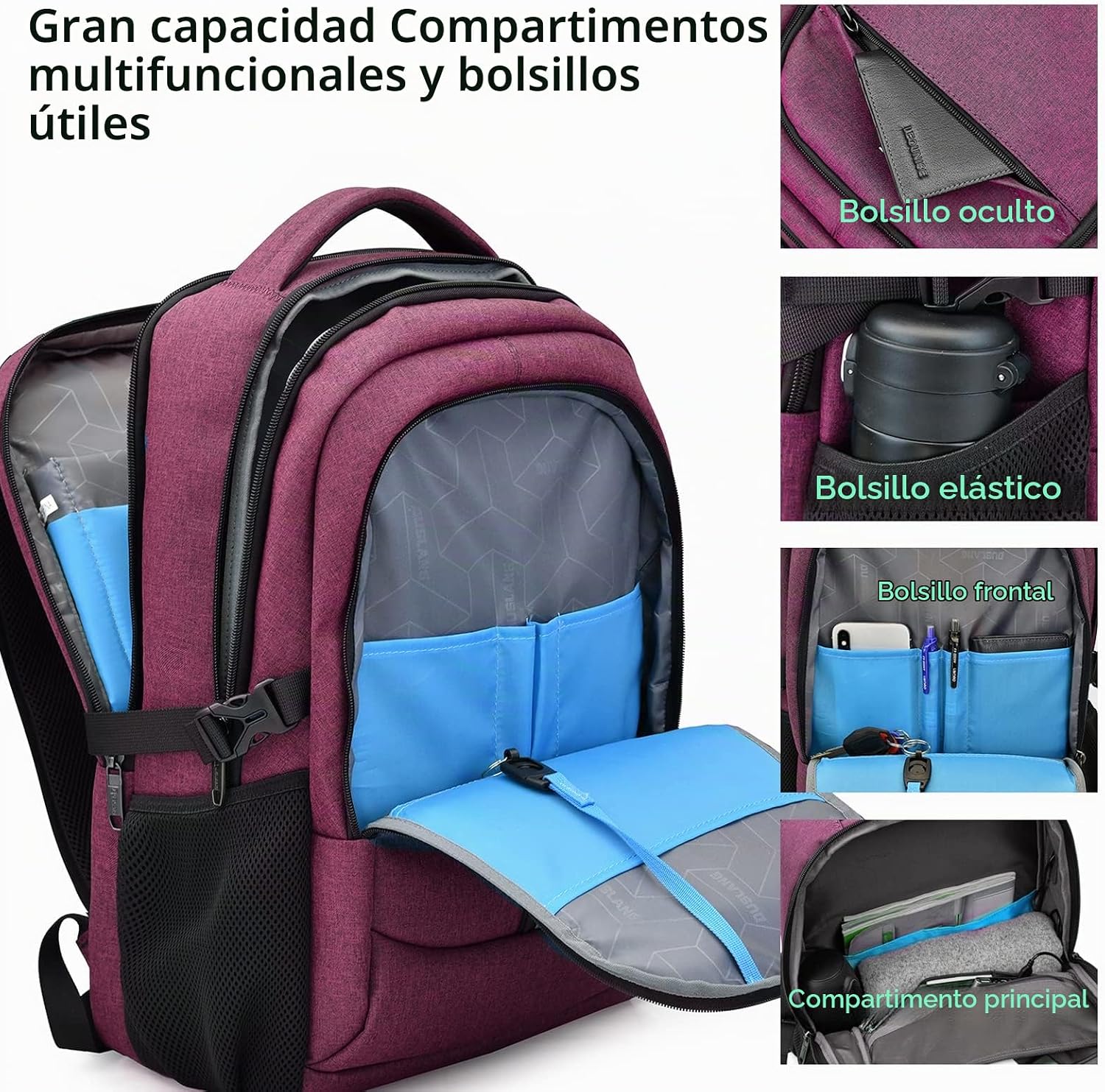 MOCHILA PARA LAPTOP DUSLANG 17 PULGADAS CON PUERTO USB PARA CARGA COLOR ROSA - 2