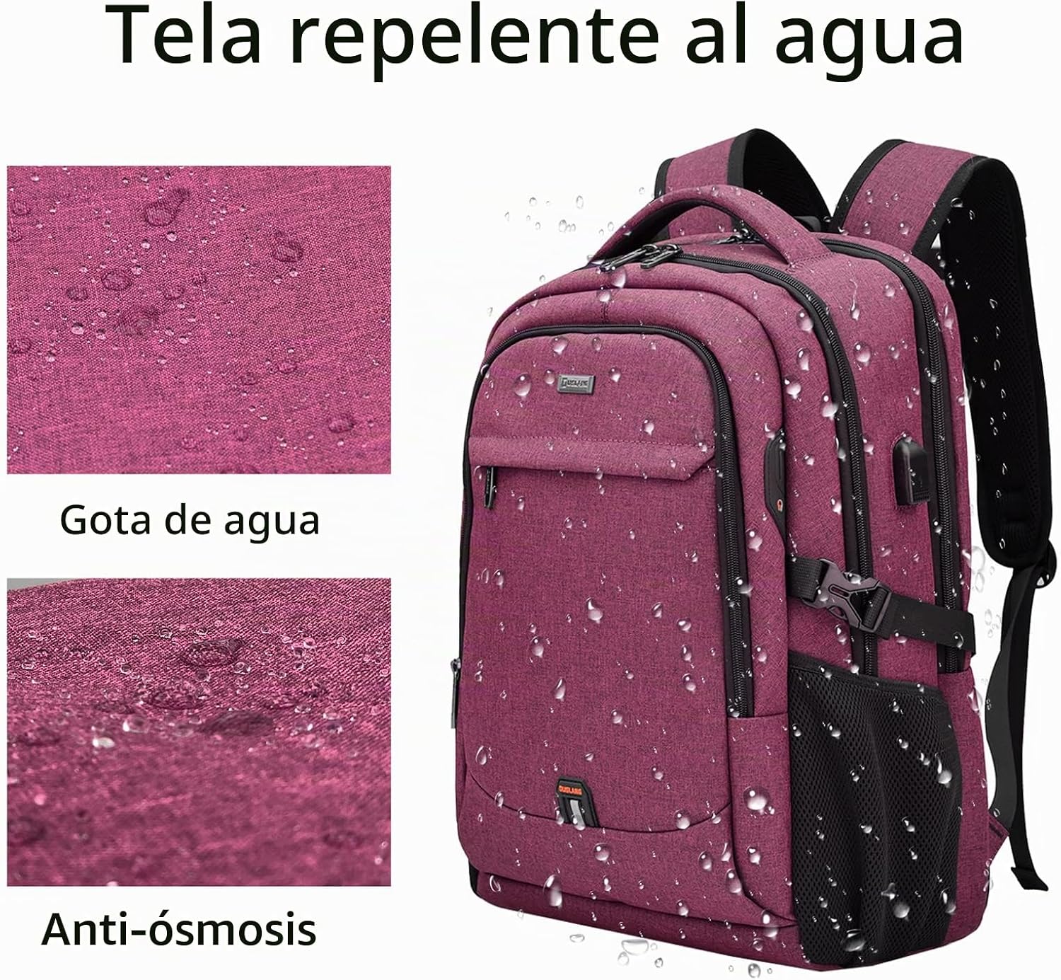MOCHILA PARA LAPTOP DUSLANG 17 PULGADAS CON PUERTO USB PARA CARGA COLOR ROSA - 4