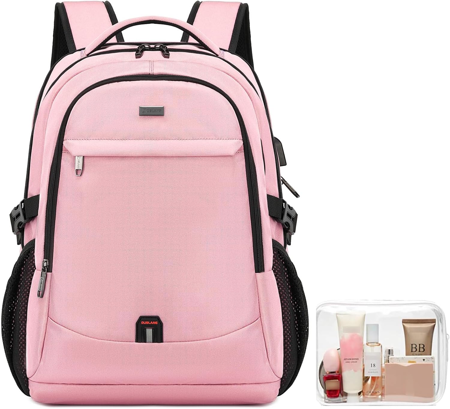 MOCHILA PARA LAPTOP DUSLANG 17 PULGADAS CON PUERTO USB Y RESISTENTE AL AGUA ROSA - 1