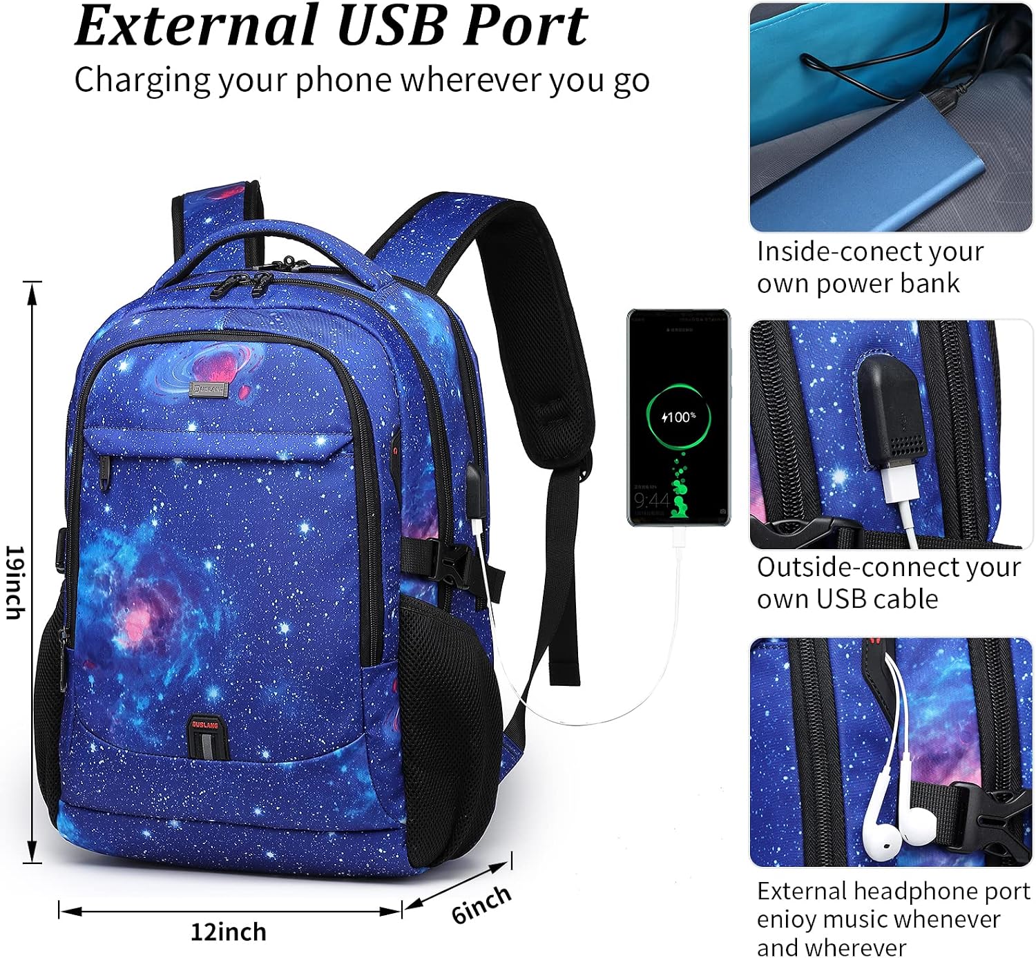 MOCHILA PARA LAPTOP DUSLANG 17 PULGADAS CON PUERTO USB PARA CARGA COLOR AZUL CELESTE - 2