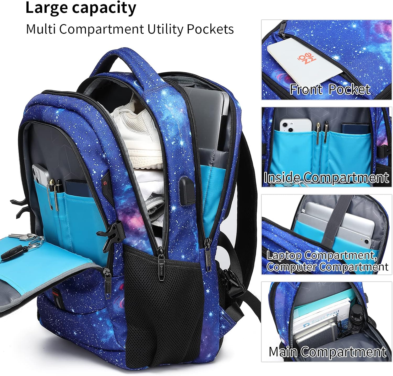 MOCHILA PARA LAPTOP DUSLANG 17 PULGADAS CON PUERTO USB PARA CARGA COLOR AZUL CELESTE - 5