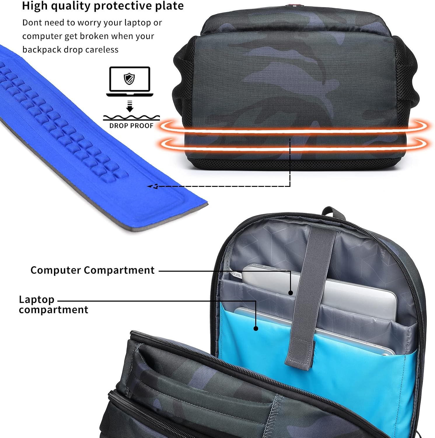 MOCHILA PARA LAPTOP DUSLANG 17 PULGADAS CON PUERTO USB Y DISEÑO CAMUFLADO VERDE - 3