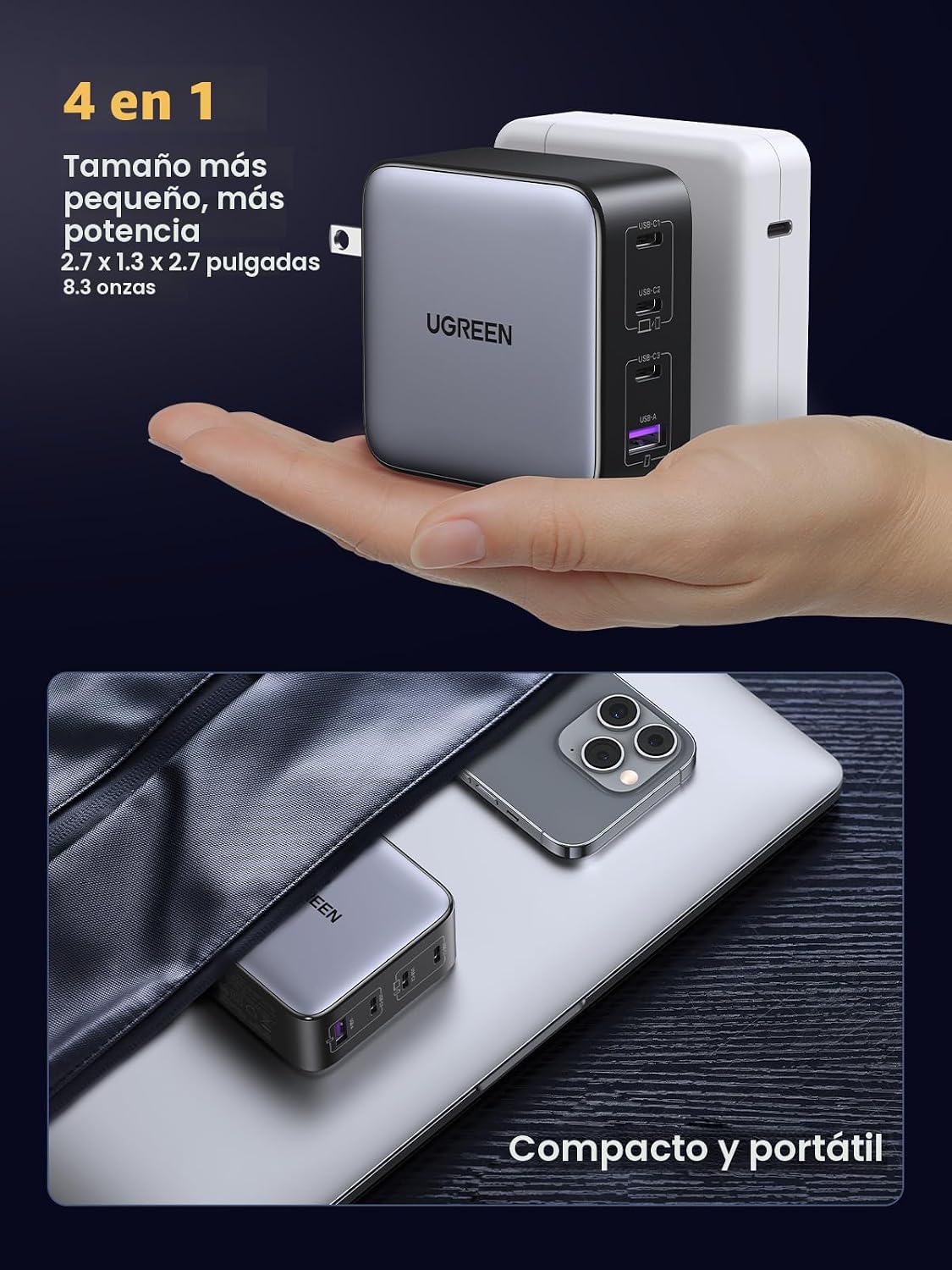 CARGADOR USB C UGREEN NEXODE 100W GAN 4 PUERTOS - 5