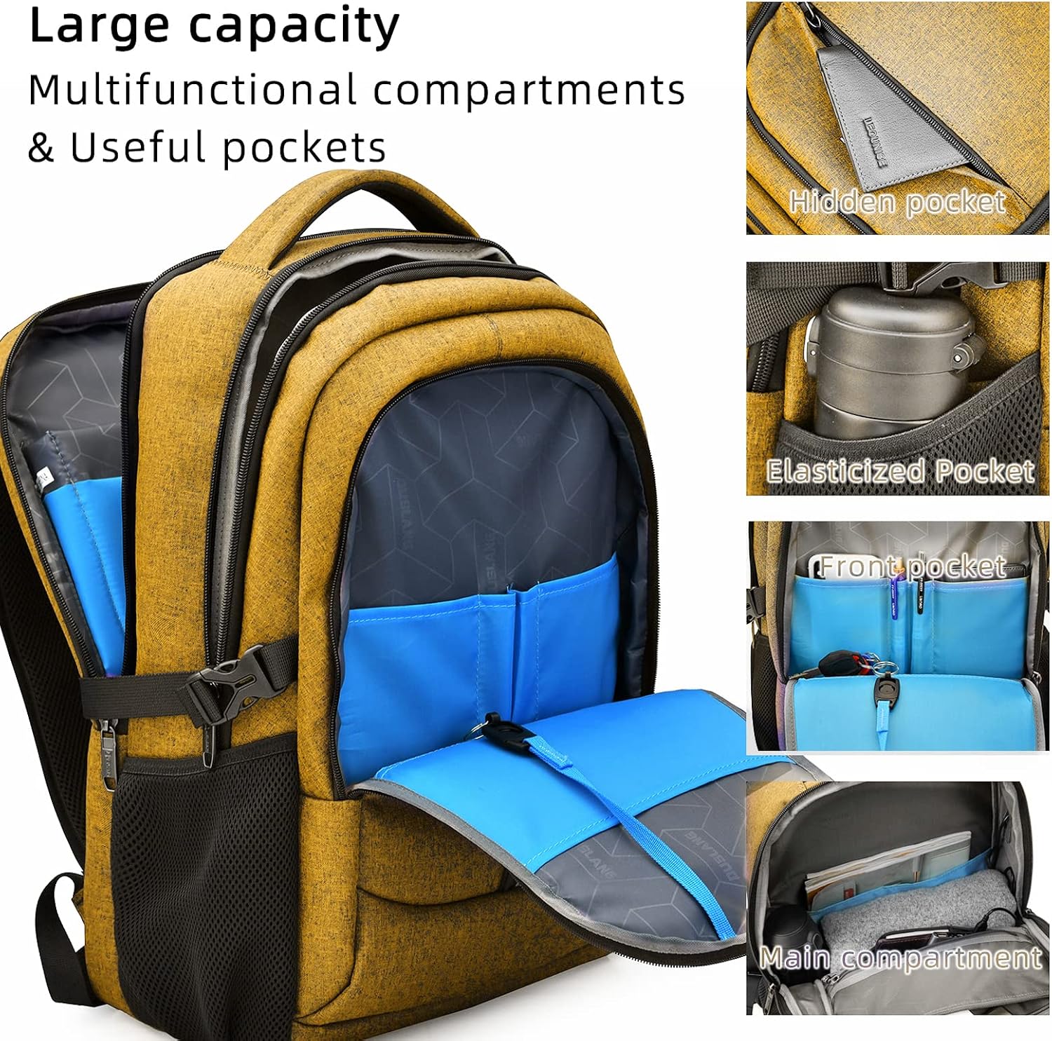 MOCHILA PARA LAPTOP DUSLANG 17 PULGADAS CON PUERTO USB Y RESISTENTE AL AGUA AMARILLO - 3
