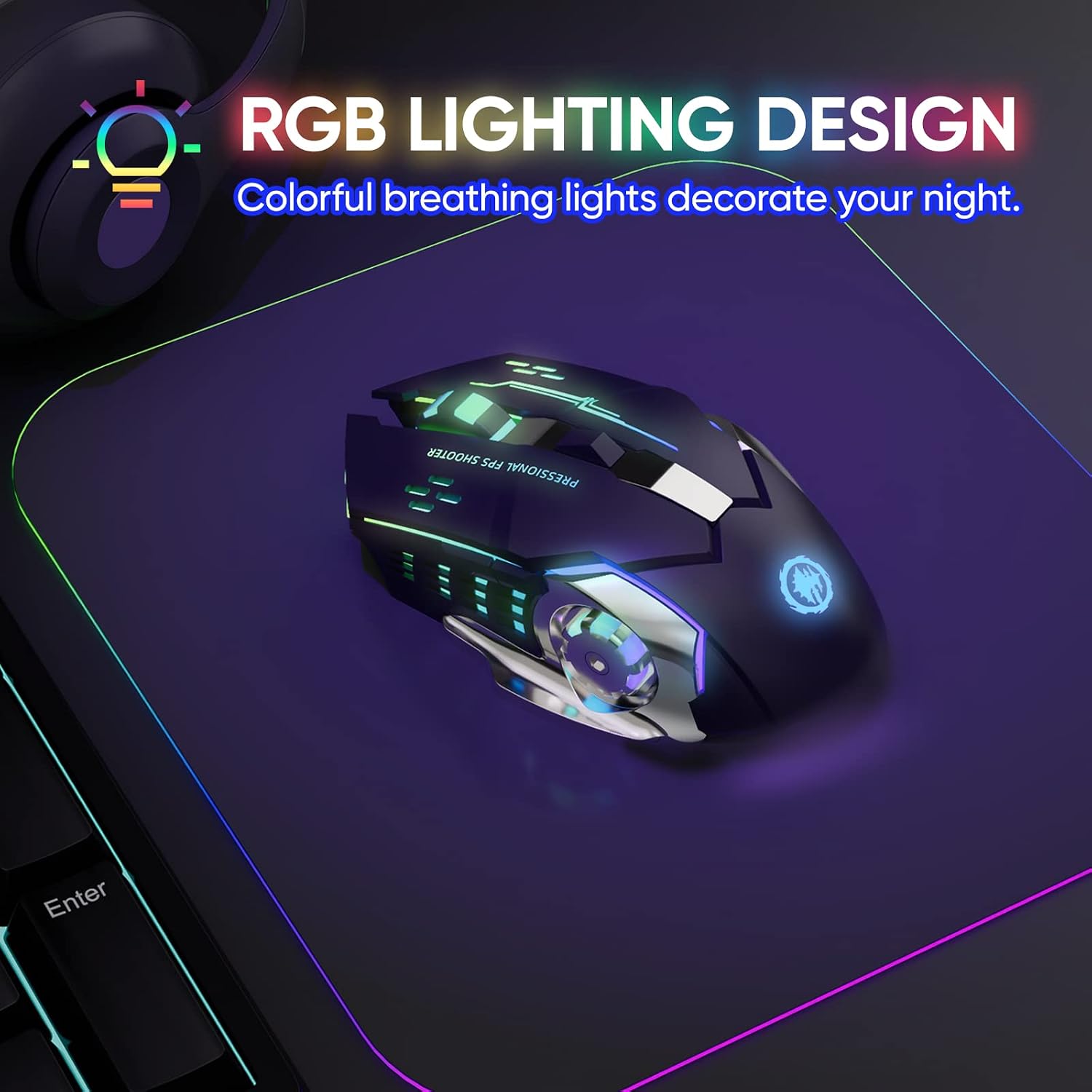 MOUSE GAMER MELOGAGA WIRELESS BLUETOOTH/2.4G RGB RECARGABLE NEGRO - 3