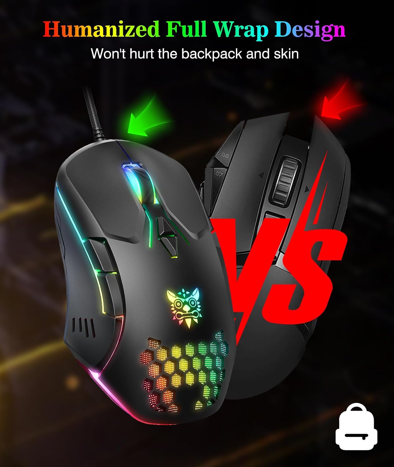 MOUSE GAMER ONIKUMA M530 CON CABLE RGB, 7 BOTONES PROGRAMABLES, DPI AJUSTABLE, ERGONÓMICO, NEGRO - 4
