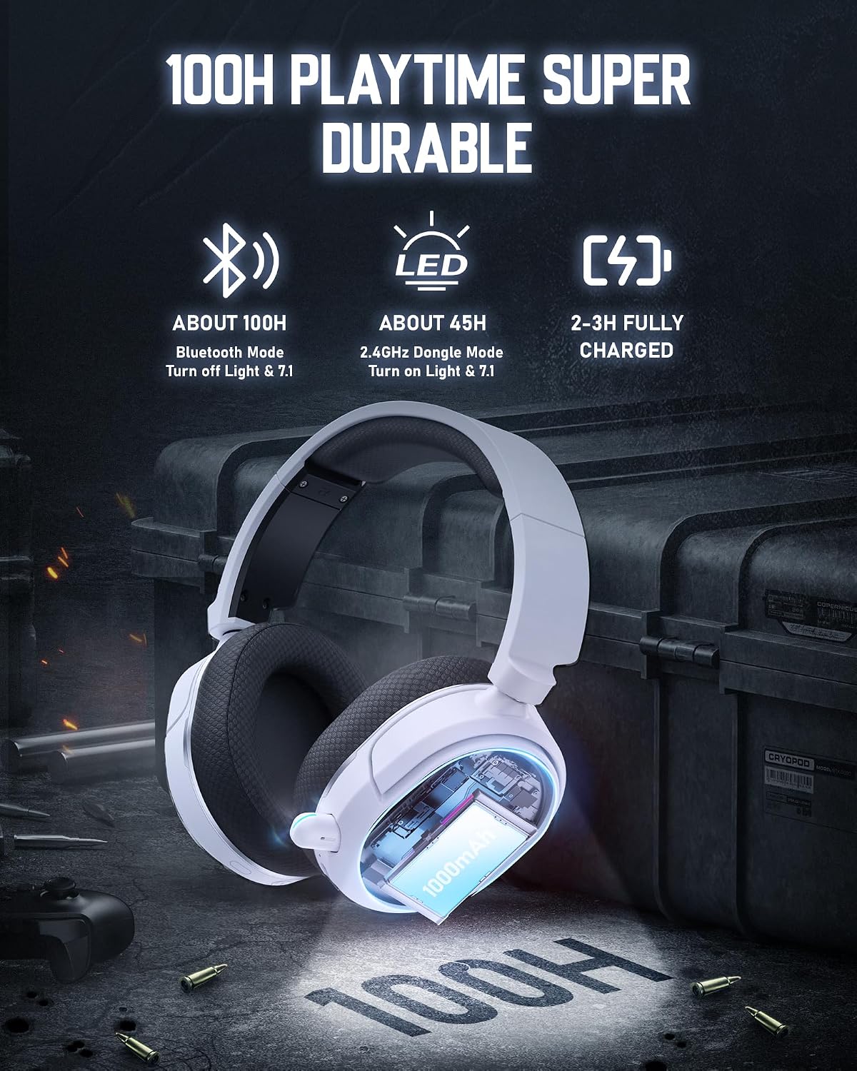 AUDÍFONOS INALÁMBRICOS PARA GAMING VALORISE UG-08S 7.1 SURROUND SOUND BLUETOOTH 5.4 RGB NEGRO Y BLANCO - 4