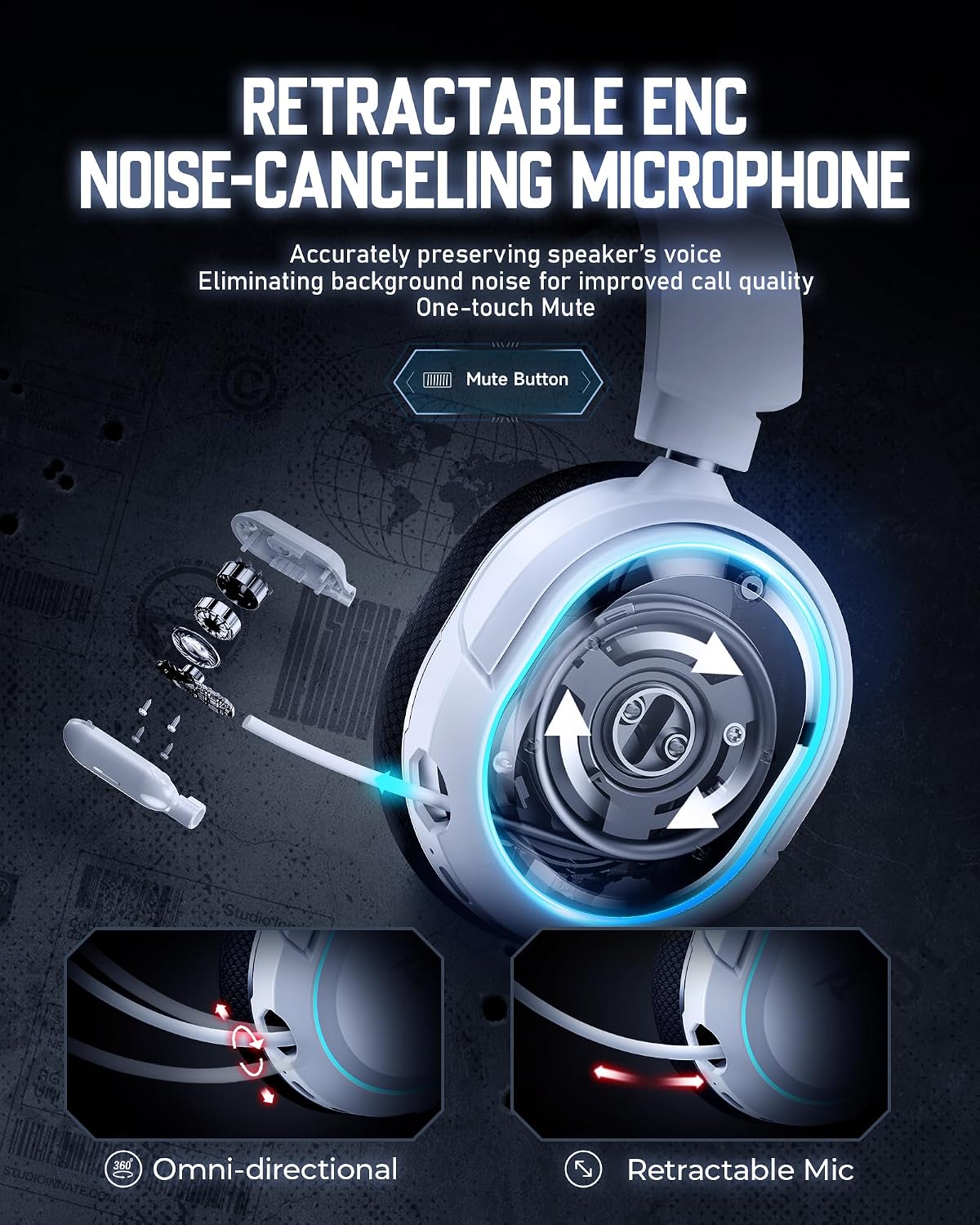 AUDÍFONOS INALÁMBRICOS PARA GAMING VALORISE UG-08S 7.1 SURROUND SOUND BLUETOOTH 5.4 RGB NEGRO Y BLANCO - 5