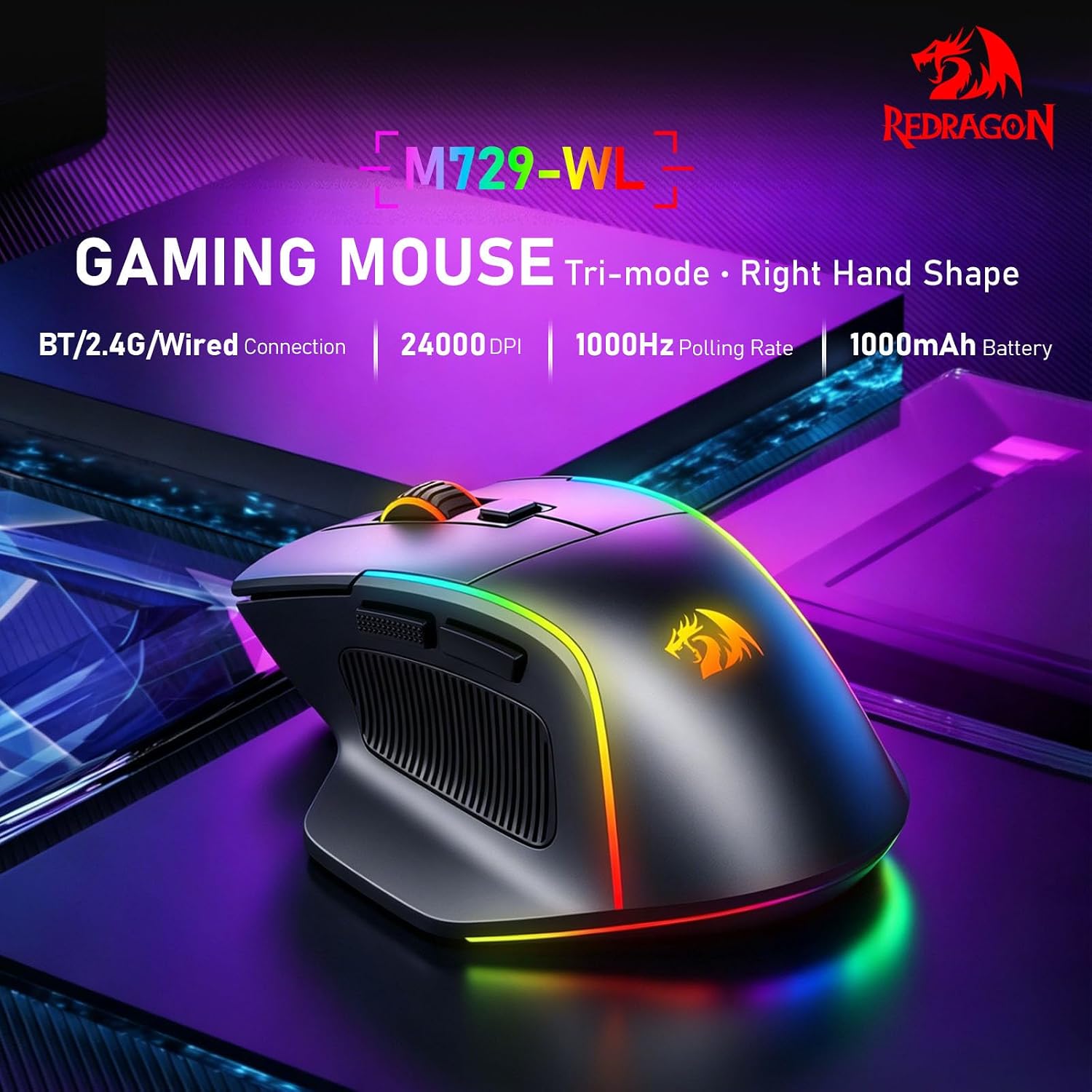 MOUSE GAMER REDRAGON M729 WIRELESS BLUETOOTH 24000DPI CON SOFTWARE PRO - 2