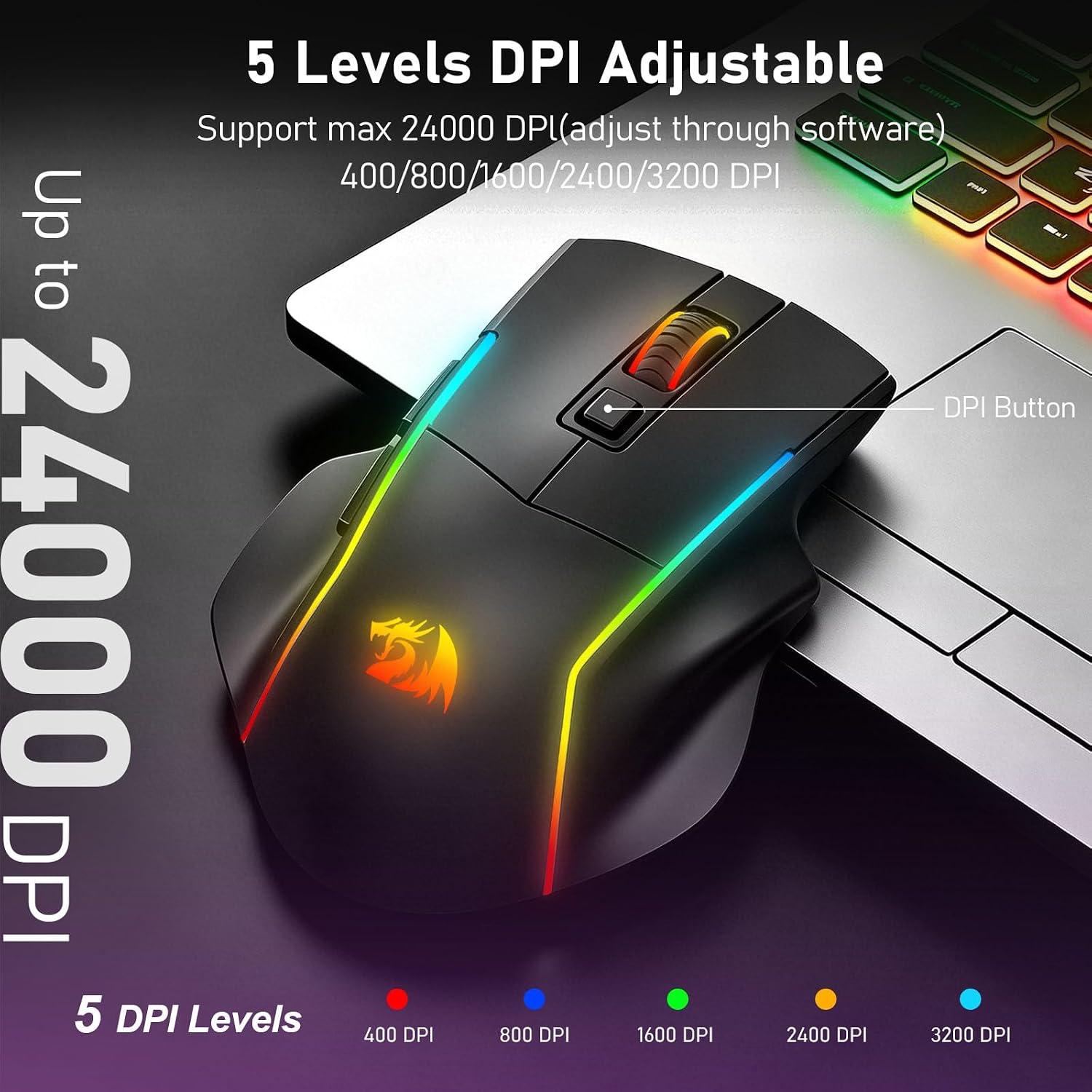MOUSE GAMER REDRAGON M729 WIRELESS BLUETOOTH 24000DPI CON SOFTWARE PRO - 4
