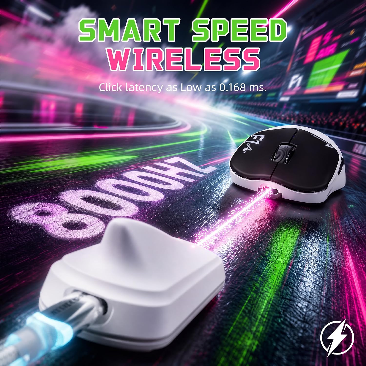 MOUSE GAMER ATTACK SHARK F1 AIR LIGERO INALÁMBRICO NEGRO Y BLANCO - 3