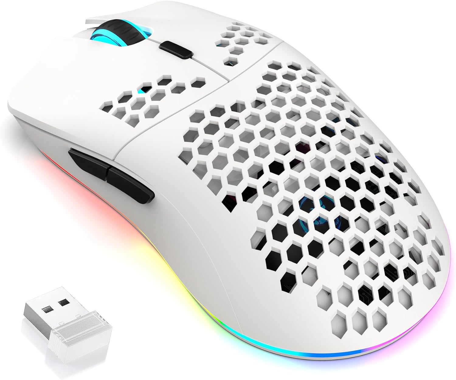 MOUSE GAMER FREEWOLF HXSJ T66 TRI-MODE SUPERLIGERO HONEYCOMB BLANCO - 1