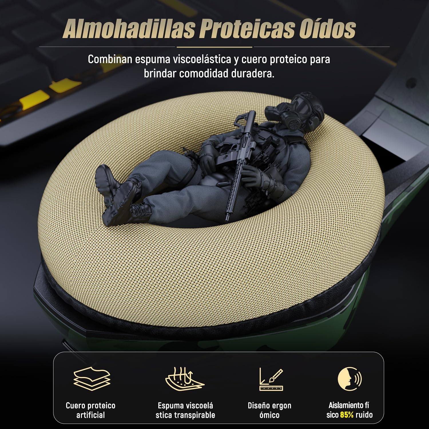 AUDÍFONOS GAMING TATYBO PARA PS5 Y PC CON MICRÓFONO CANCELADOR DE RUIDO Y RGB CAMUFLAJE - 5