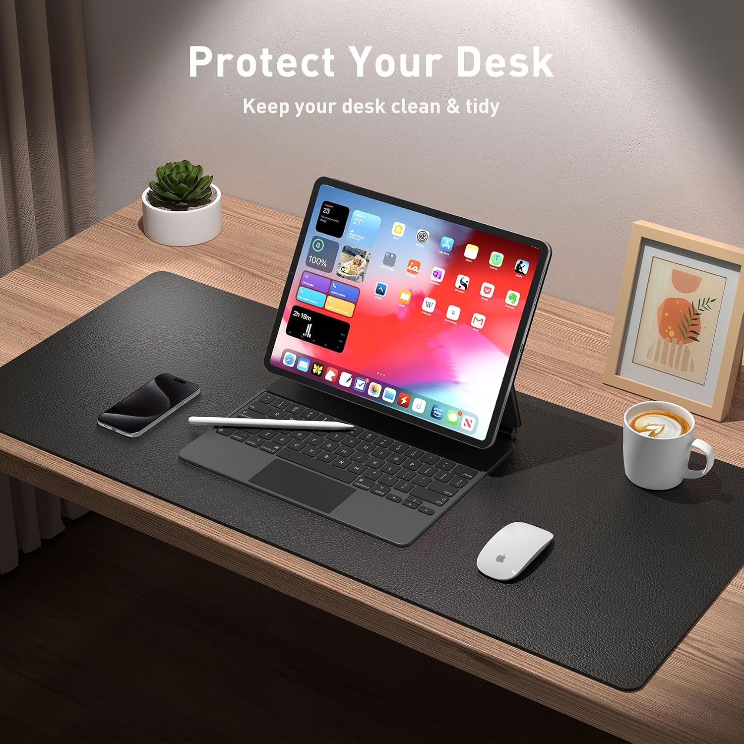 MOUSE PAD AOTHIA PROTECTOR DE ESCRITORIO DE CUERO PU IMPERMEABLE 60X35 CM NEGRO - 3