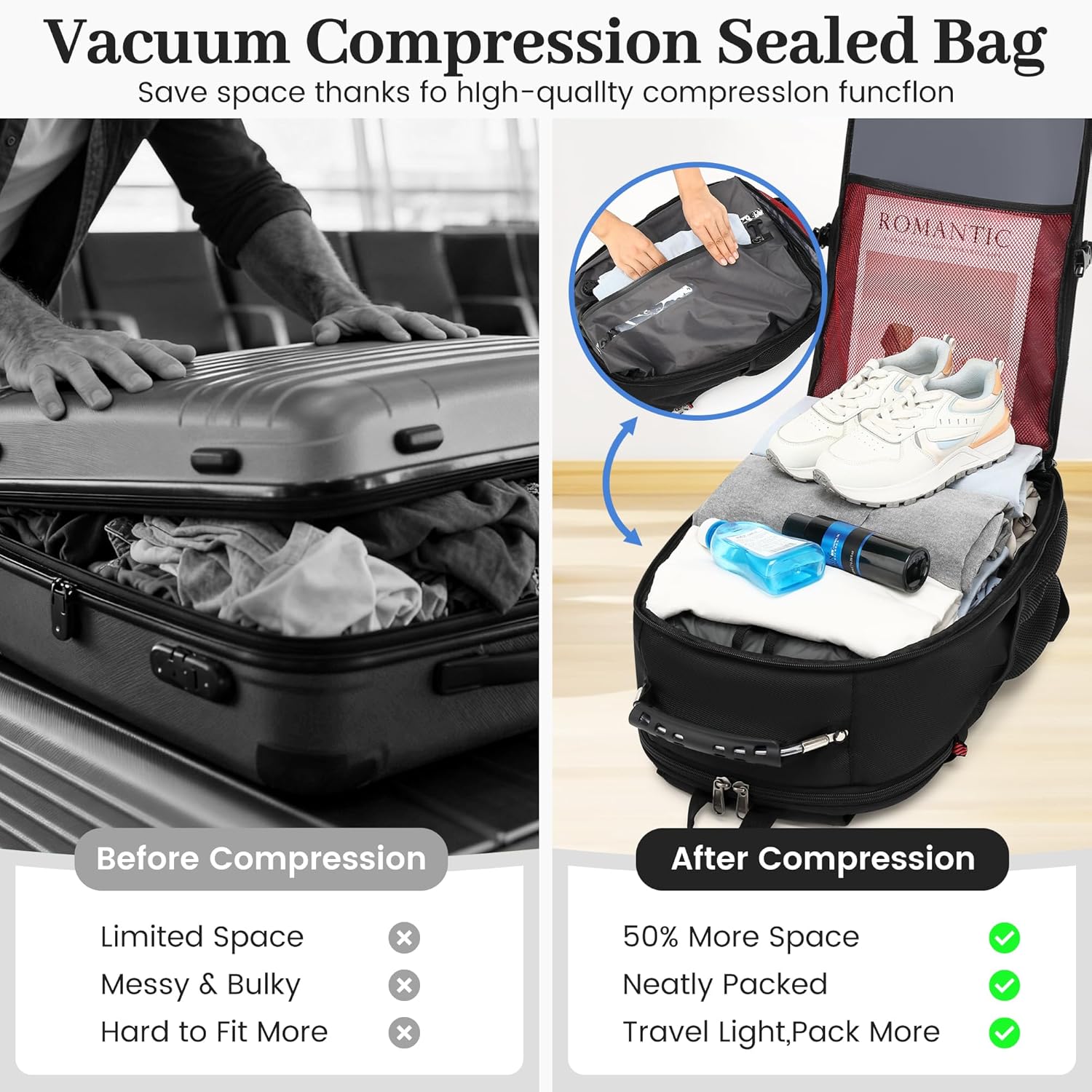 MOCHILA DE VIAJE BOAVAN CON BOLSA DE COMPRESIÓN AL VACÍO DESMONTABLE 55L IMPERMEABLE - 4