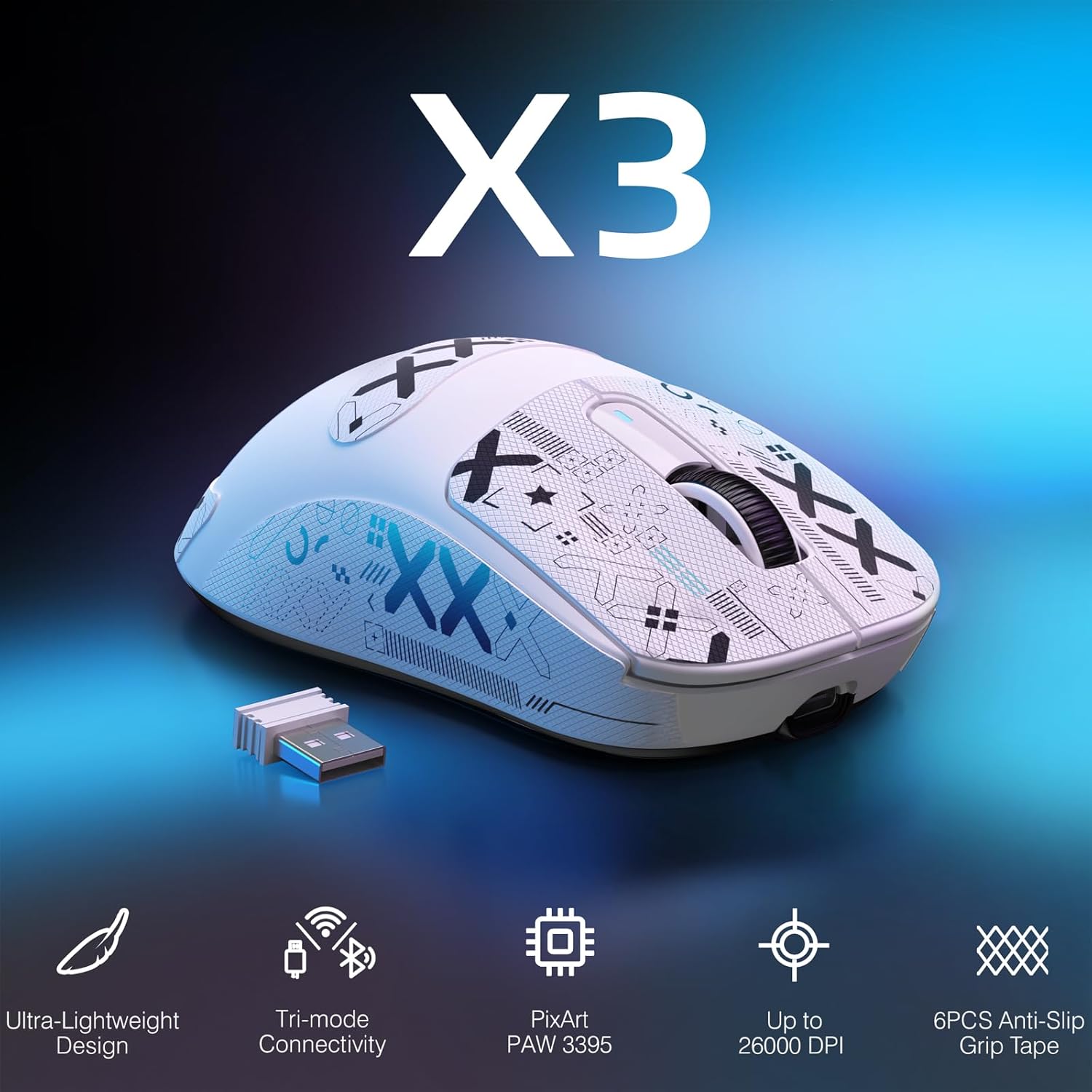 MOUSE GAMER MANBASNAKE ATTACK SHARK X3 BLANCO ULTRA LIGERO INALÁMBRICO 49G - 2