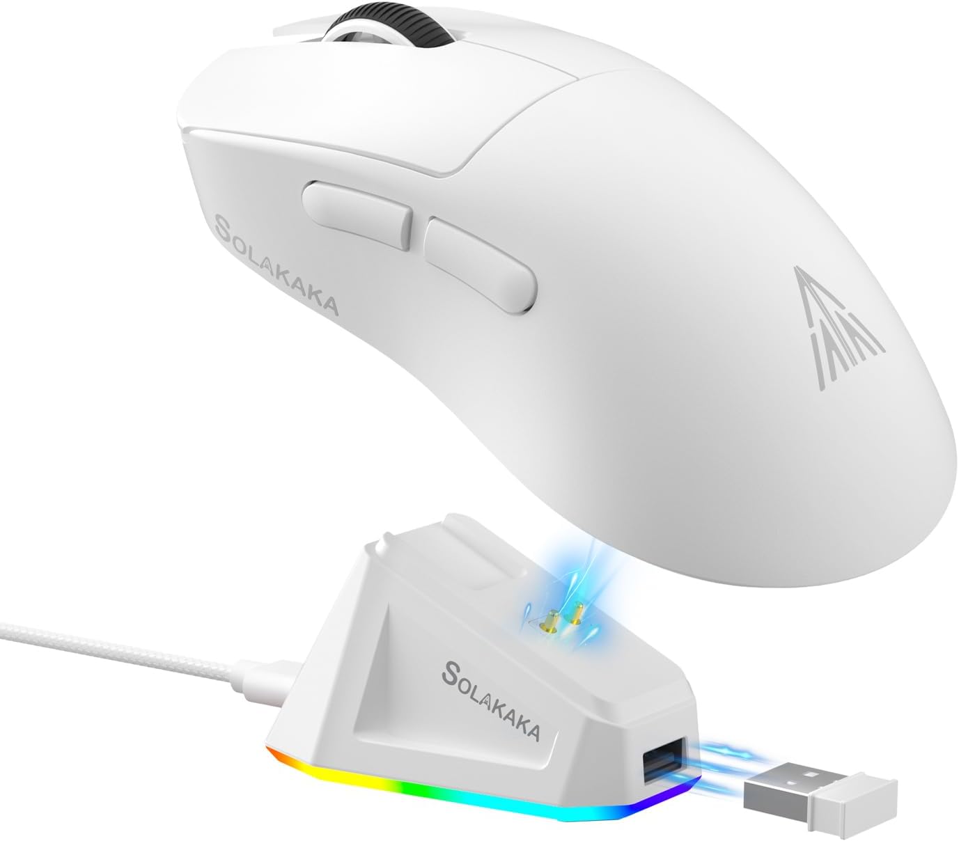 MOUSE GAMER SOLAKAKA SM822 INALÁMBRICO CON BASE DE CARGA, SENSOR PAW3311, HASTA 24,000 DPI, 62G, 5 BOTONES PROGRAMABLES, BLANCO - 1