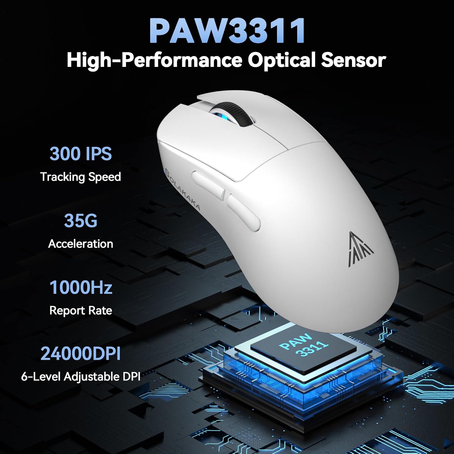 MOUSE GAMER SOLAKAKA SM822 INALÁMBRICO CON BASE DE CARGA, SENSOR PAW3311, HASTA 24,000 DPI, 62G, 5 BOTONES PROGRAMABLES, BLANCO - 5