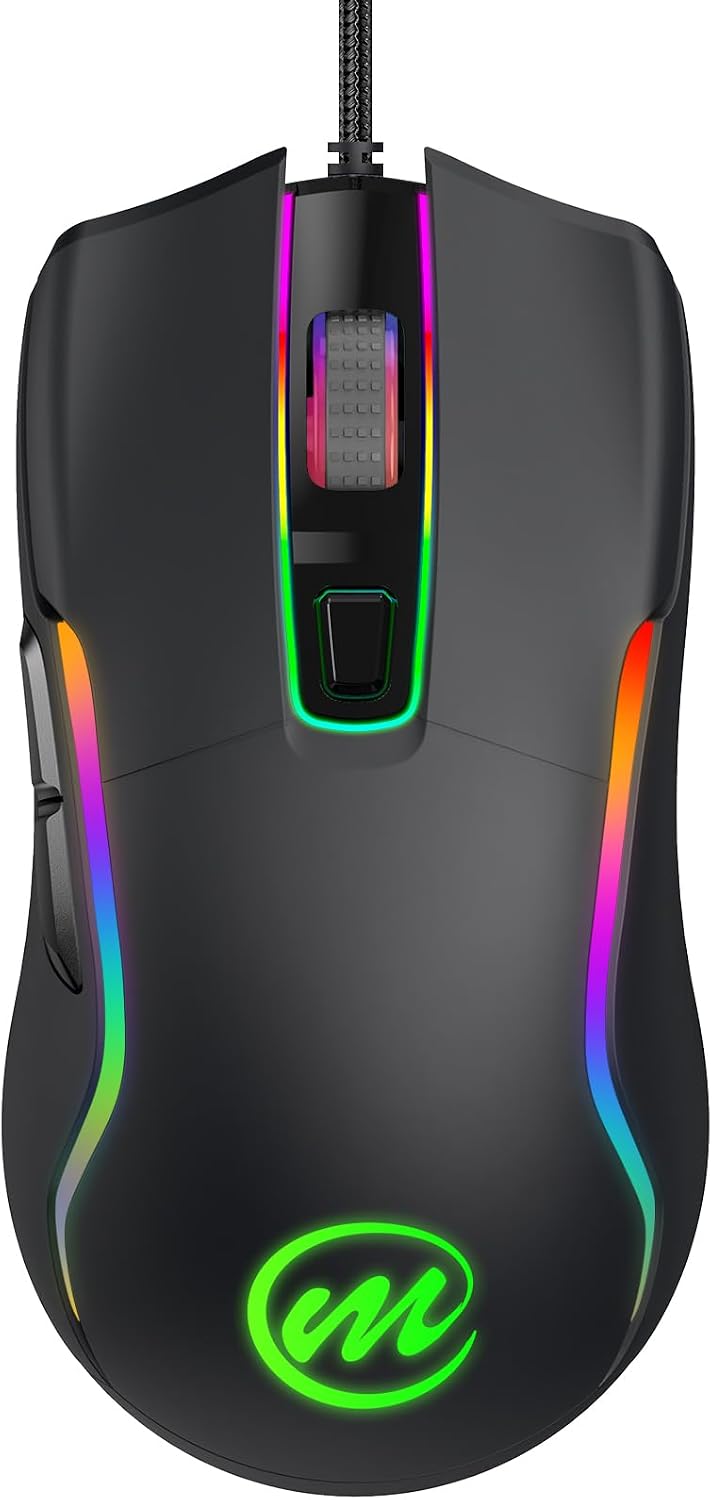 MOUSE GAMER MEMZUOIX CON CABLE RGB 6 DPI AJUSTABLES HASTA 12800 6 BOTONES 12 MODOS DE ILUMINACIÓN DISEÑO ERGONÓMICO NEGRO - 1