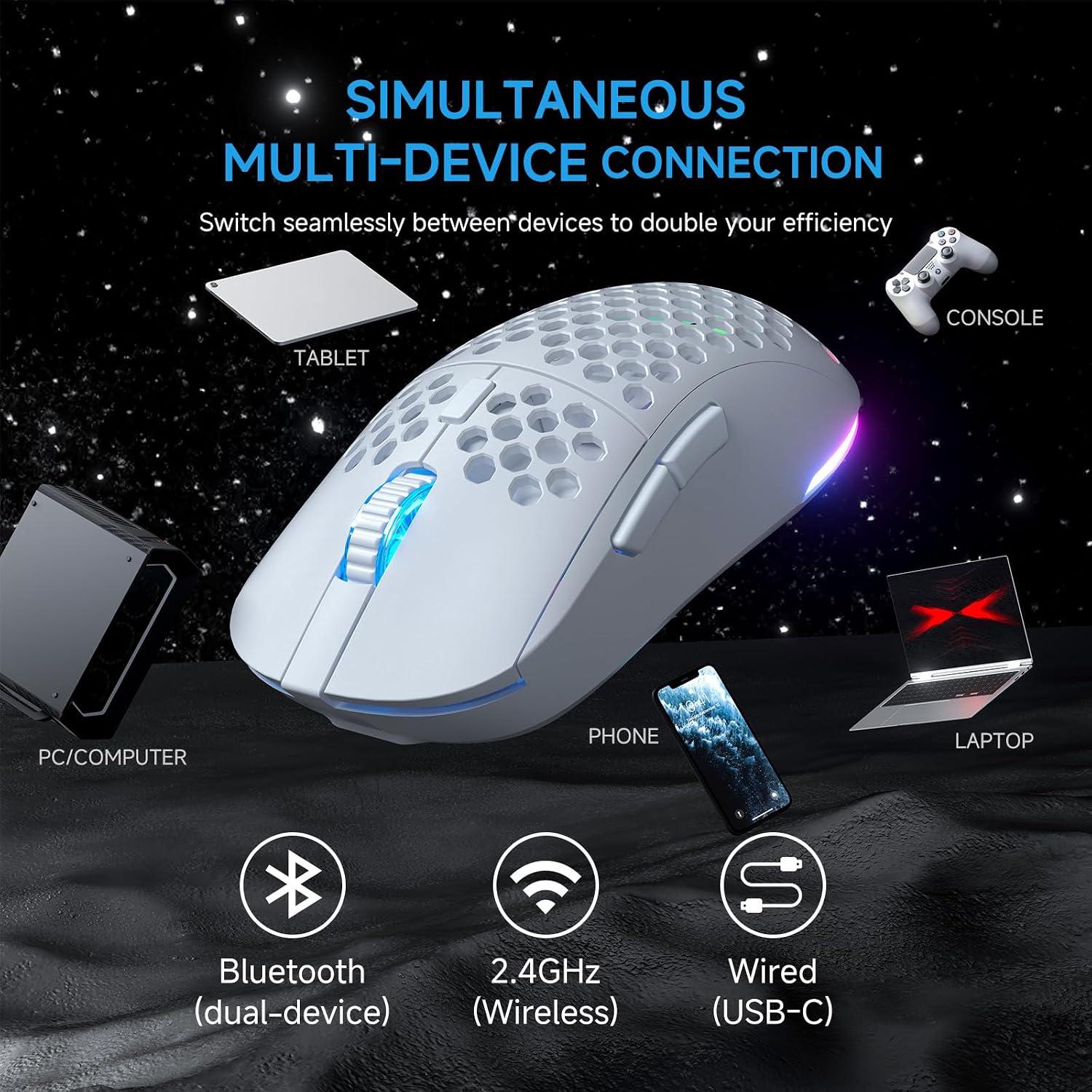 MOUSE GAMER TMKB FALCON M1 WIRELESS 24000 DPI BLANCO - 3
