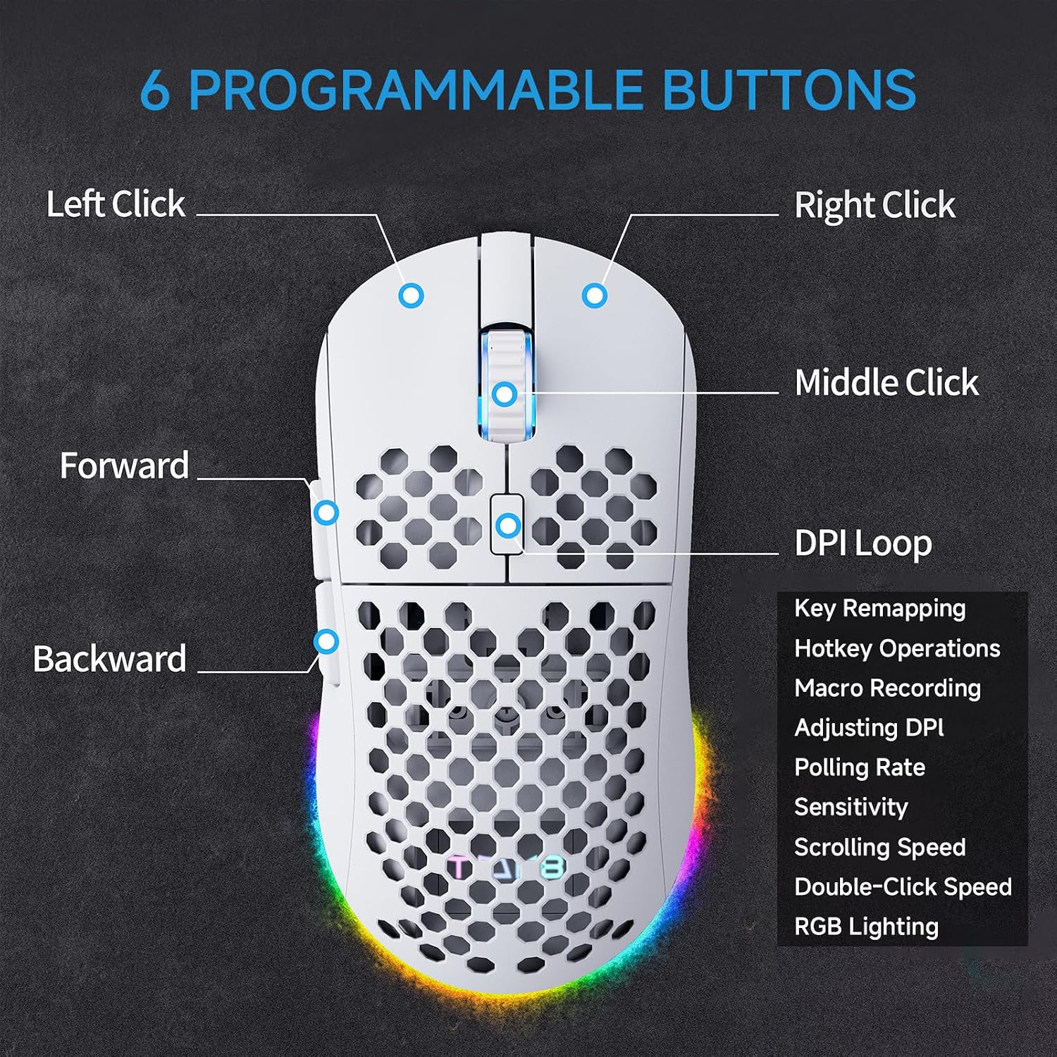 MOUSE GAMER TMKB FALCON M1 WIRELESS 24000 DPI BLANCO - 5