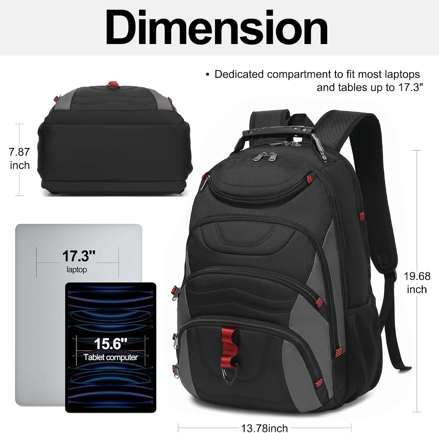 MOCHILA PARA LAPTOP BOAVAN 17.3 PULGADAS CON PUERTO USB IMPERMEABLE NEGRO Y GRIS OSCURO - 2