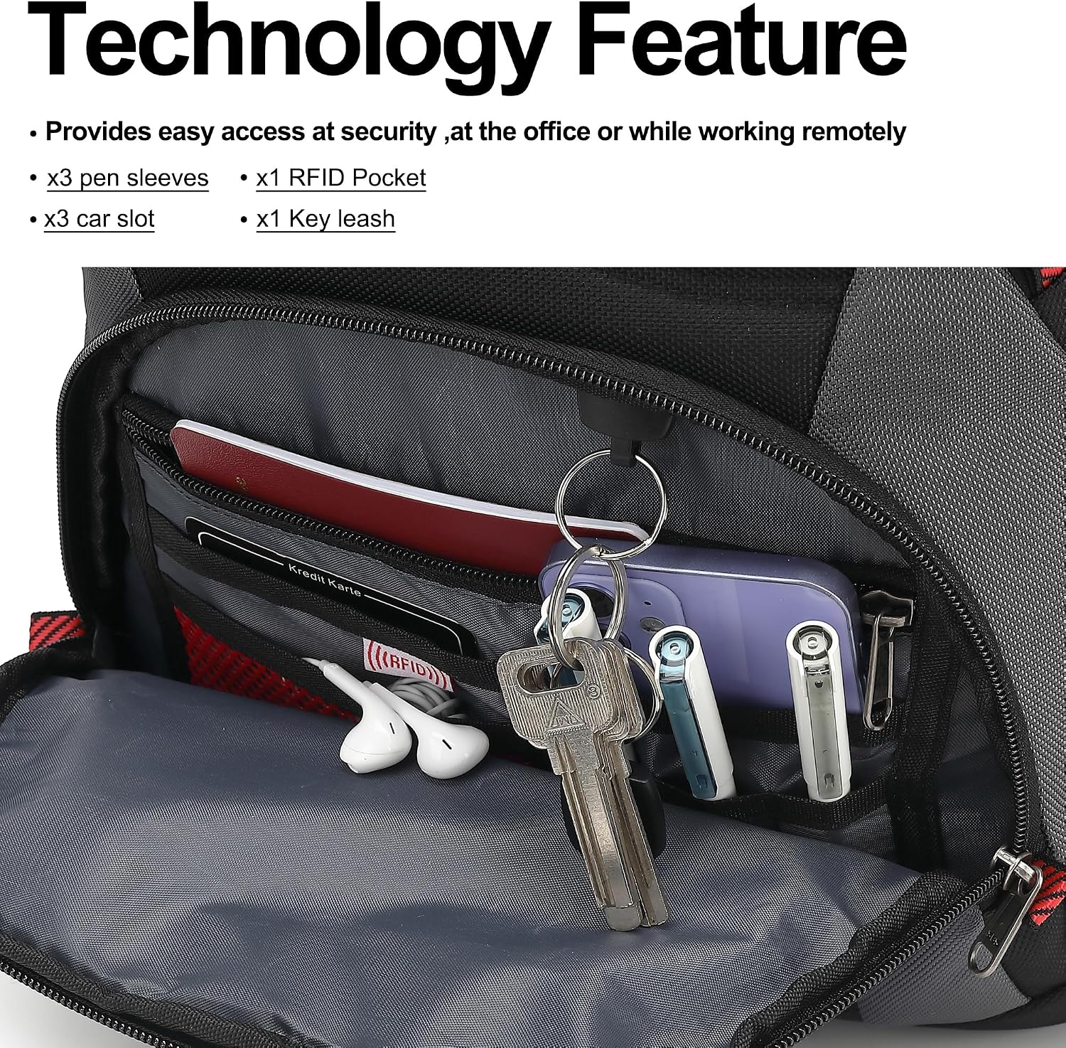 MOCHILA PARA LAPTOP BOAVAN 17.3 PULGADAS CON PUERTO USB IMPERMEABLE NEGRO Y GRIS OSCURO - 3