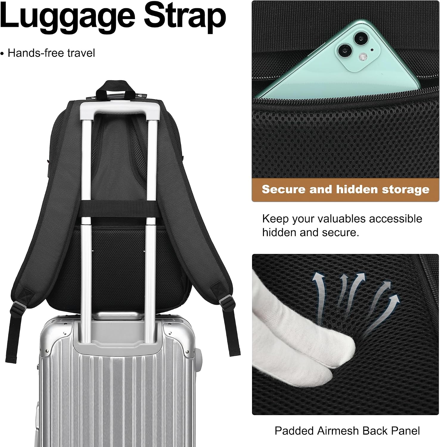 MOCHILA PARA LAPTOP BOAVAN 17.3 PULGADAS CON PUERTO USB IMPERMEABLE NEGRO Y GRIS OSCURO - 4