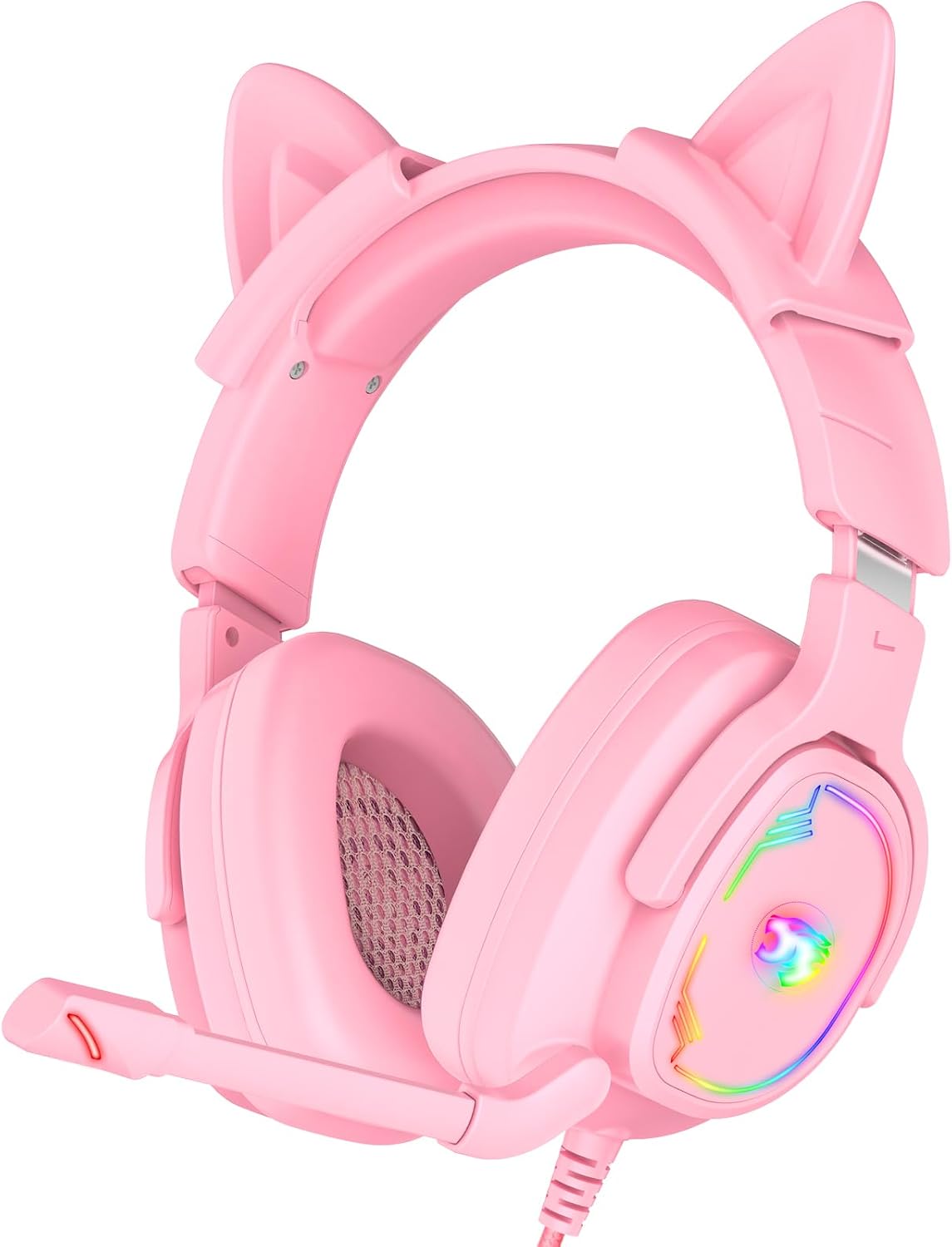AUDÍFONOS GAMING JIMONYER OVER EAR CON MICRÓFONO, SONIDO 7.1, RGB, ROSA - 1