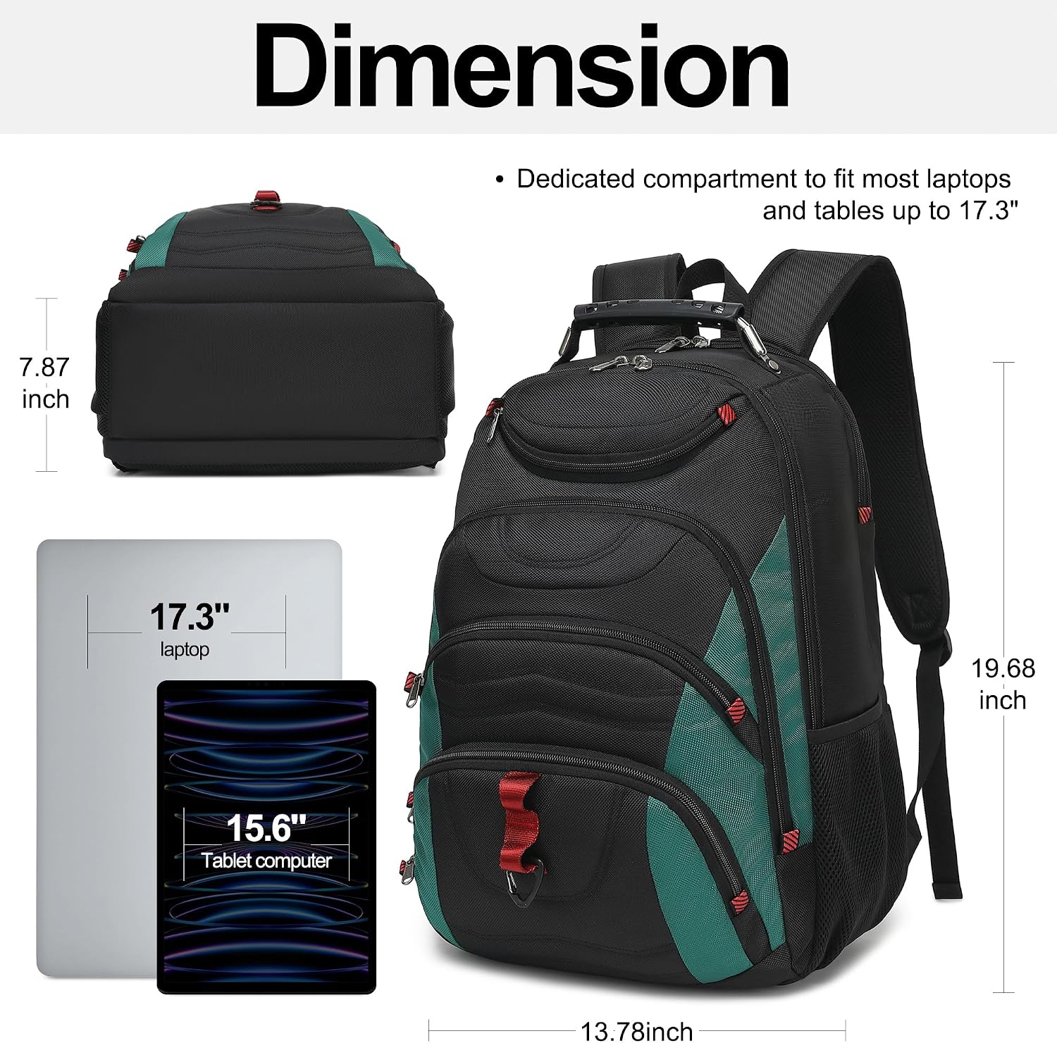MOCHILA PARA LAPTOP BOAVAN 17.3 PULGADAS CON PUERTO USB IMPERMEABLE NEGRO Y VERDE ENEBRO - 2