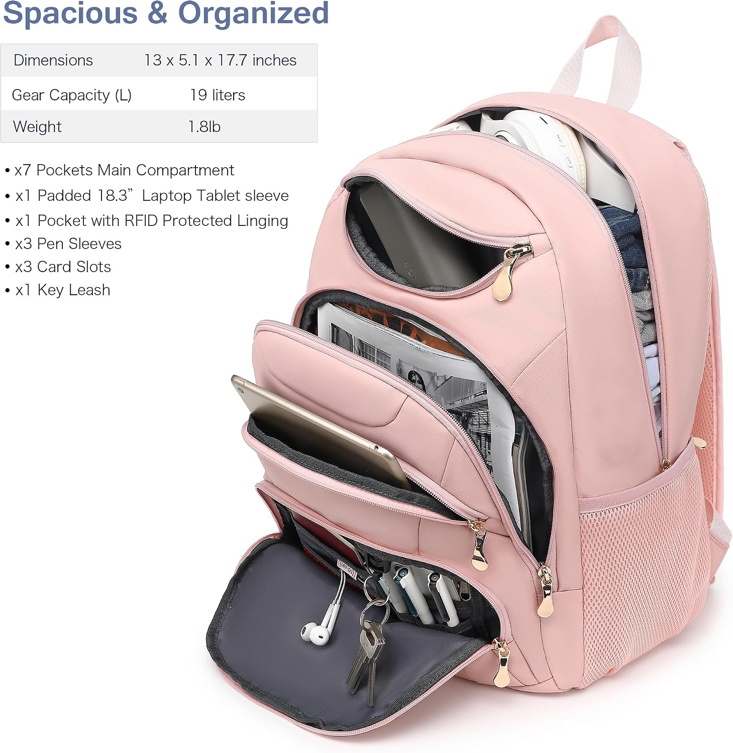 MOCHILA PARA LAPTOP BOAVAN 15.6 PULGADAS CON PUERTO USB IMPERMEABLE ROSA - 2