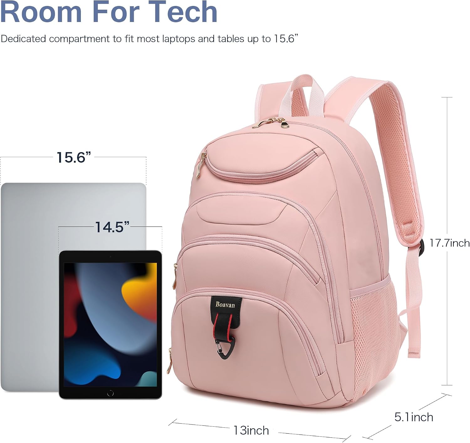 MOCHILA PARA LAPTOP BOAVAN 15.6 PULGADAS CON PUERTO USB IMPERMEABLE ROSA - 3