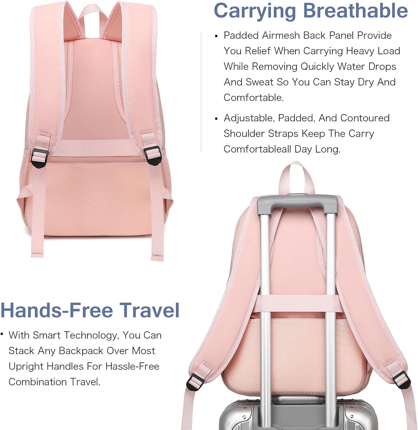 MOCHILA PARA LAPTOP BOAVAN 15.6 PULGADAS CON PUERTO USB IMPERMEABLE ROSA - 4