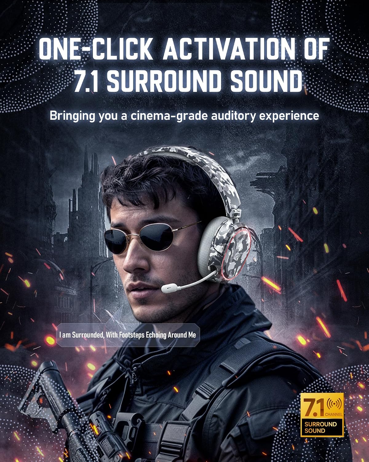 AUDÍFONOS GAMING INALÁMBRICOS VALORISE UG-08S 7.1 SURROUND CAMO - 2