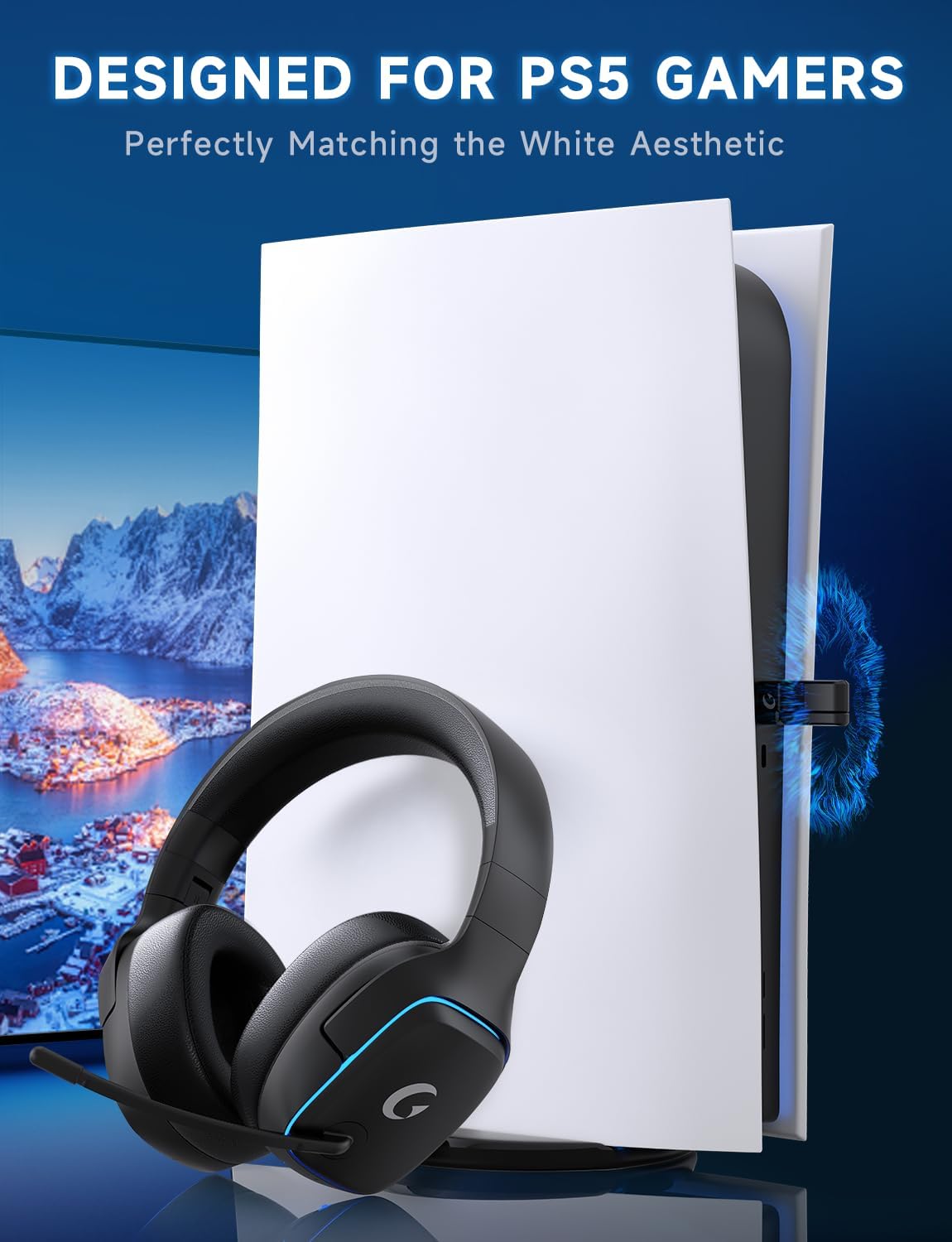 AUDÍFONOS INALÁMBRICOS PARA GAMING GVYUGKE 2.4GHZ PARA PS5, PS4, PC, SWITCH NEGRO MATE - 2