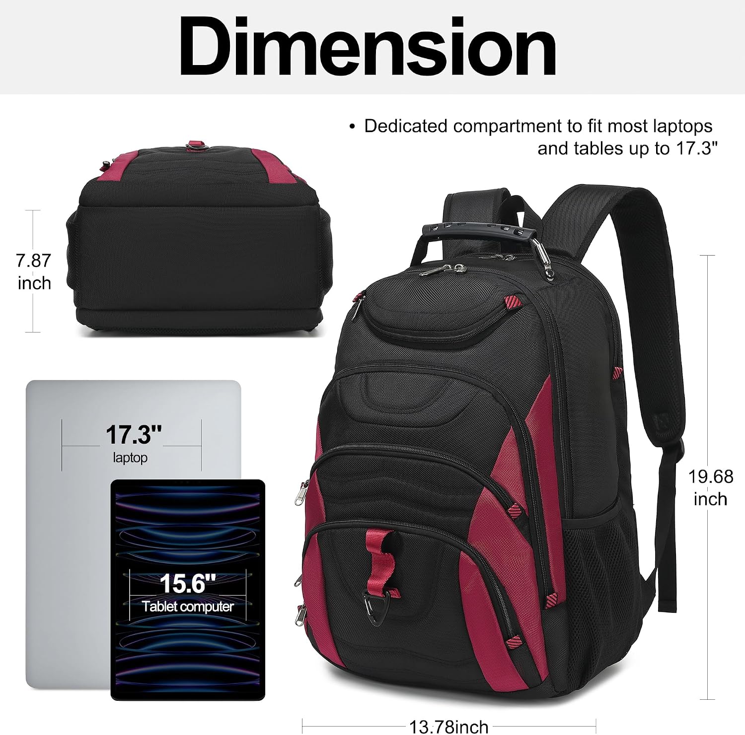 MOCHILA PARA LAPTOP BOAVAN 17.3 PULGADAS CON PUERTO USB IMPERMEABLE NEGRO Y ROJO - 2