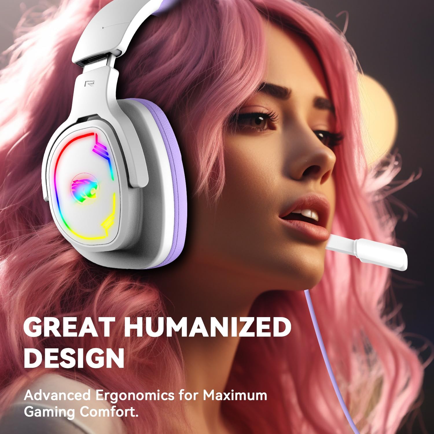 AUDÍFONOS GAMING JIMONYER OVER EAR CON MICRÓFONO CANCELADOR DE RUIDO Y SONIDO 7.1, MORADO - 2