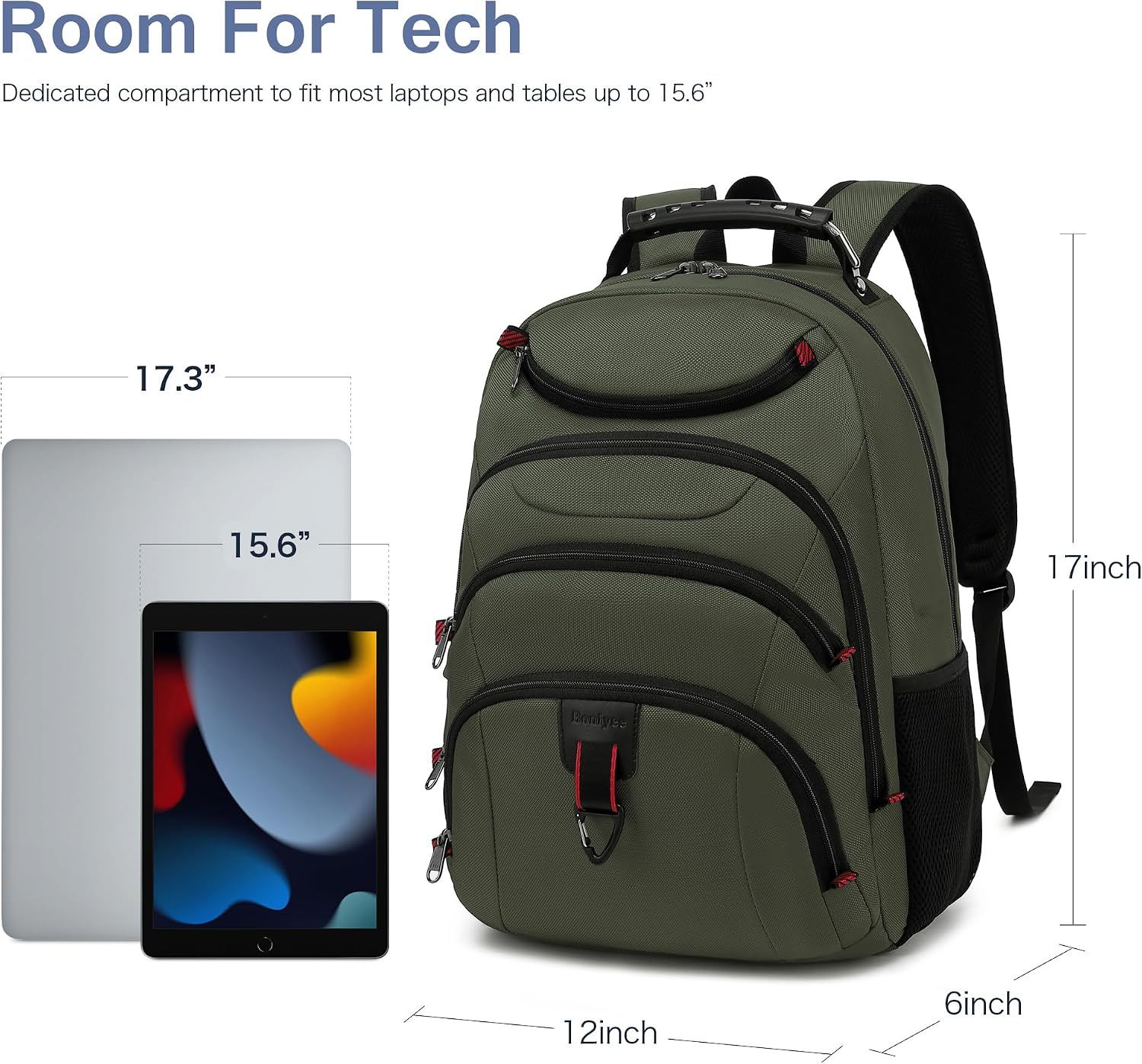 MOCHILA PARA LAPTOP BOAVAN 15.6 PULGADAS CON PUERTO USB IMPERMEABLE VERDE - 5